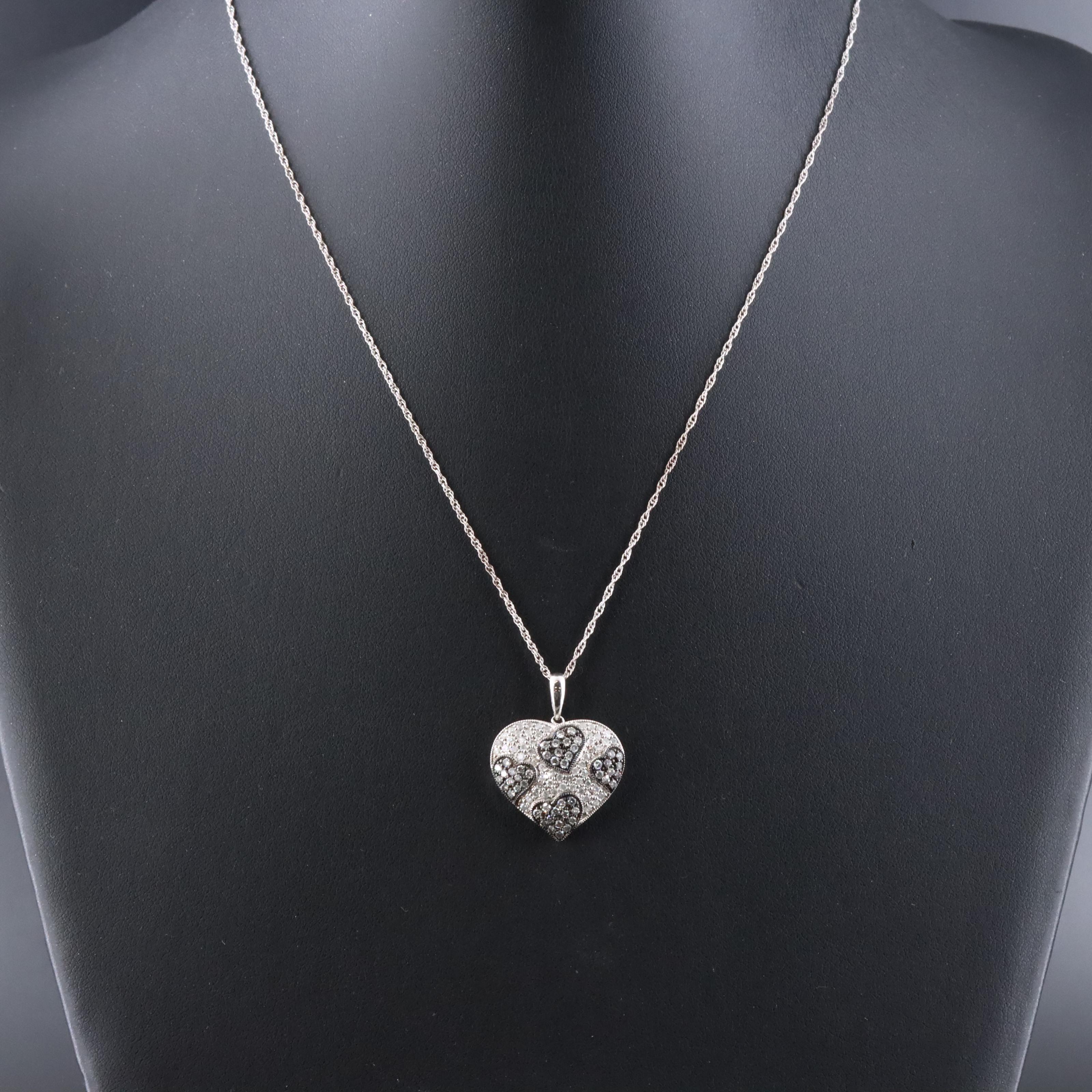 Sterling 1.18 CTW Diamond Heart Pendant Necklace