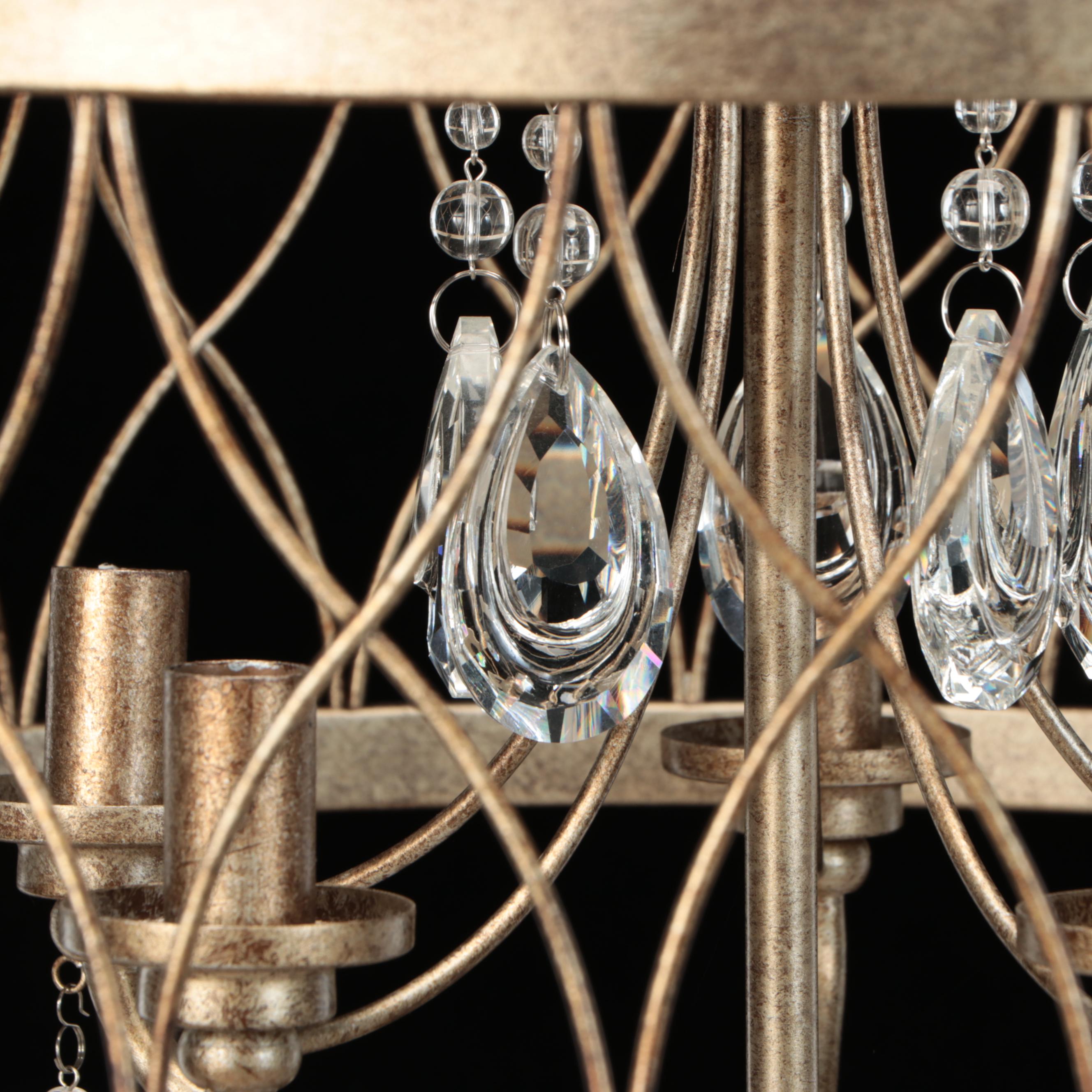 Minka Lavery Olympus Gold Five-Arm Drum Chandelier with Crystal Pendants