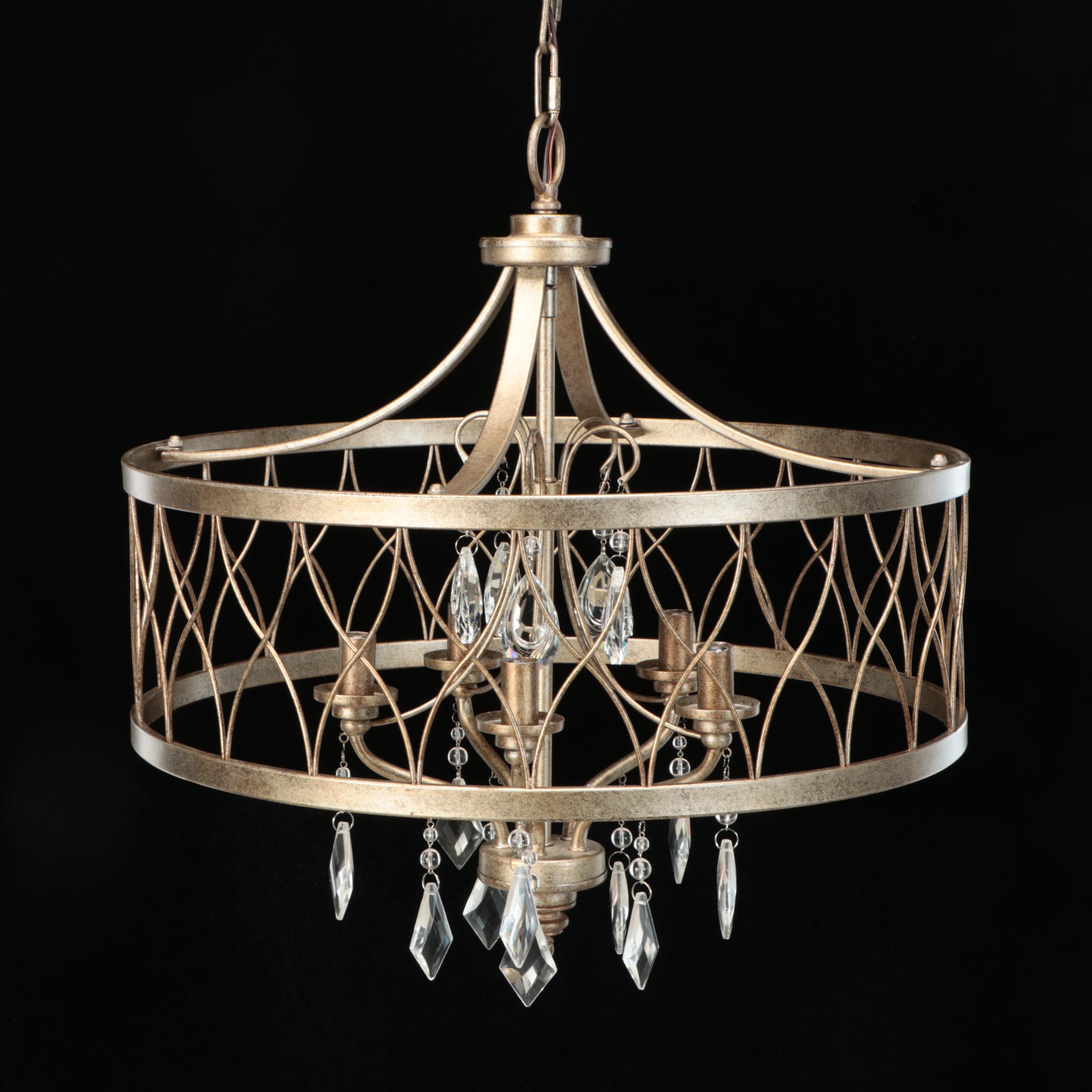 Minka Lavery Olympus Gold Five-Arm Drum Chandelier with Crystal Pendants
