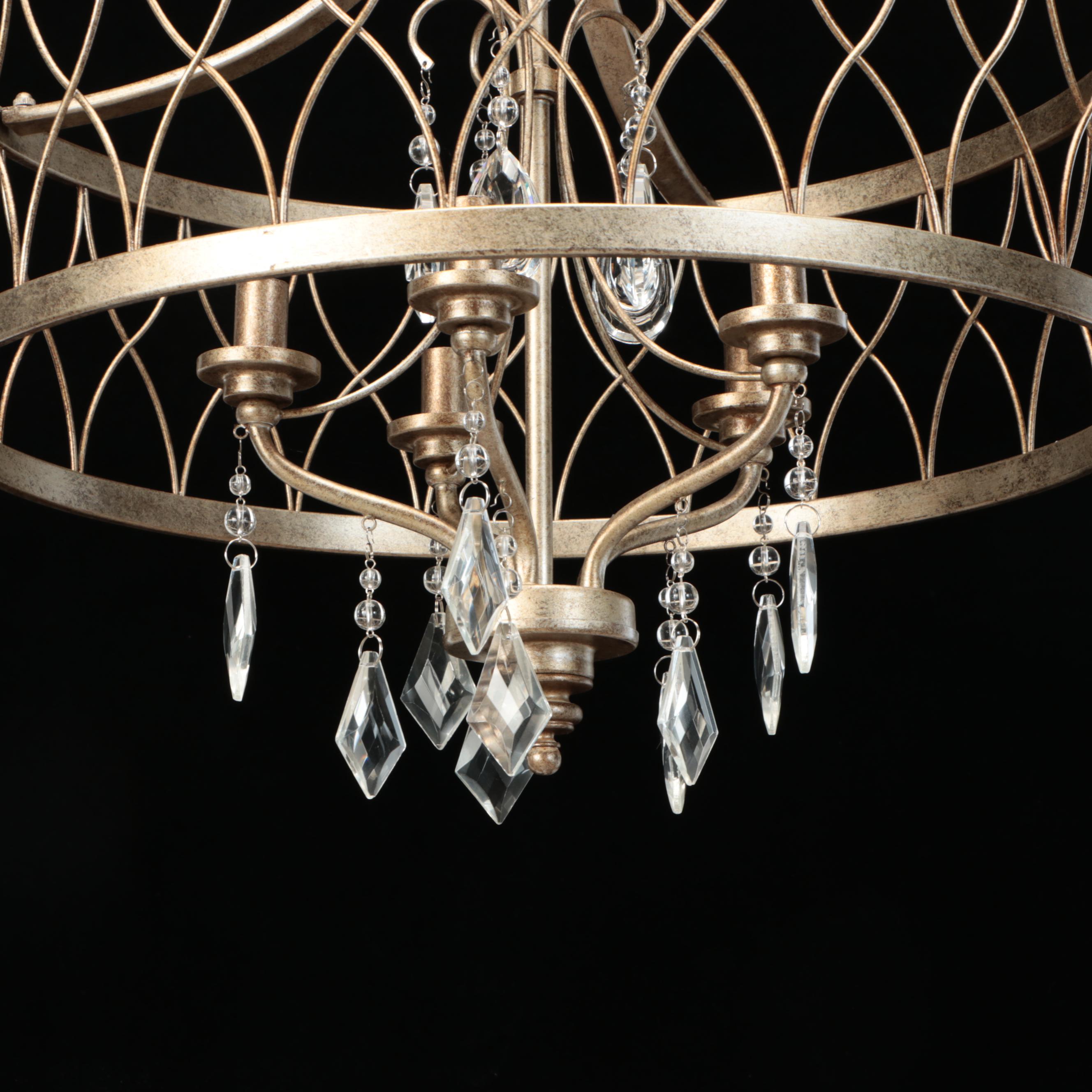 Minka Lavery Olympus Gold Five-Arm Drum Chandelier with Crystal Pendants