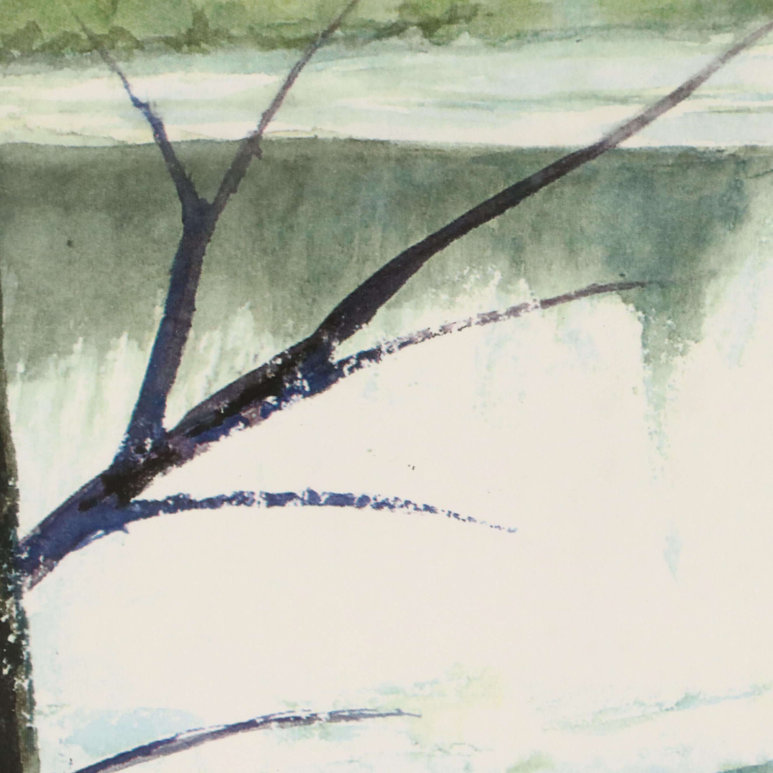 Liz Sciortino Landscape Watercolor Painting of Lake