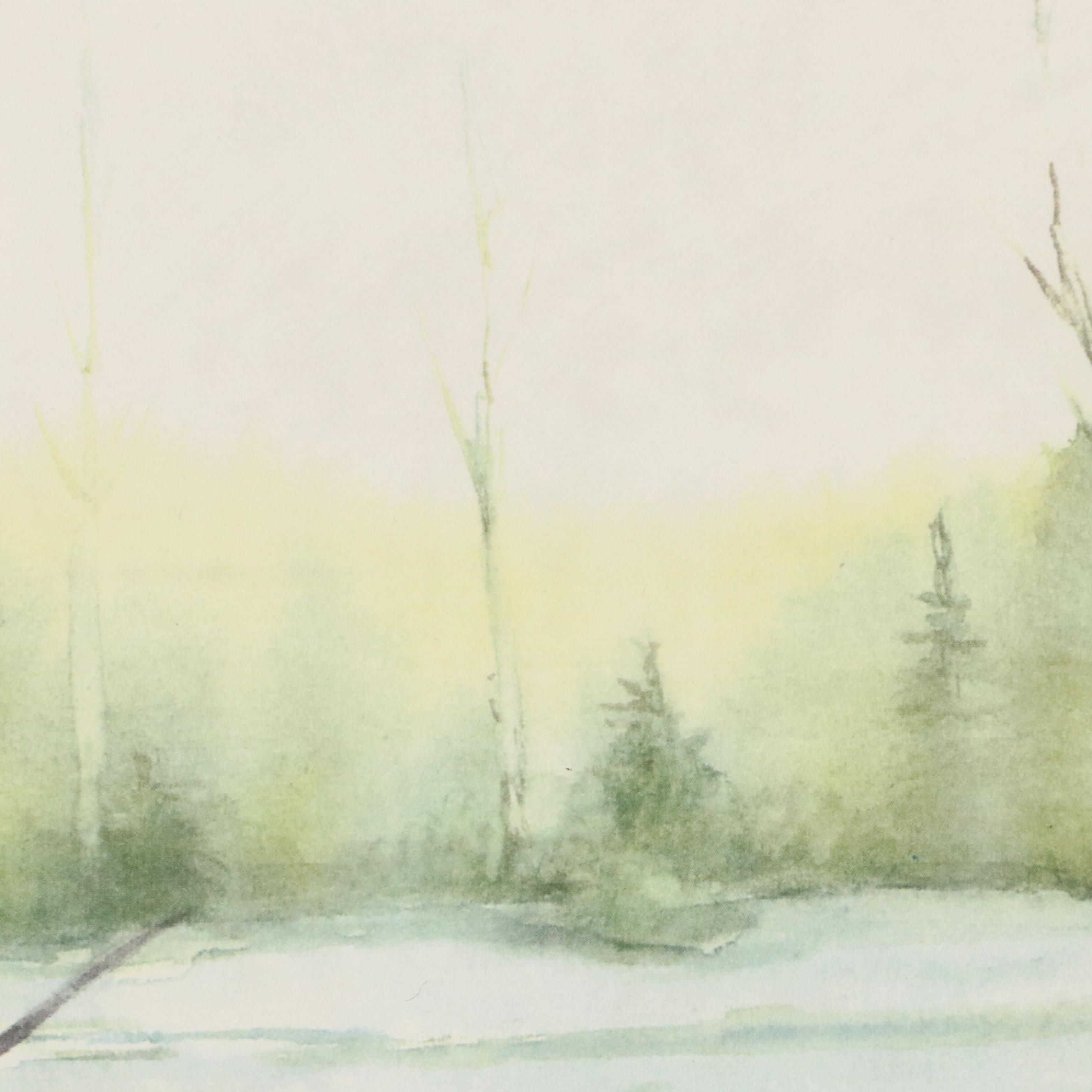 Liz Sciortino Landscape Watercolor Painting of Lake