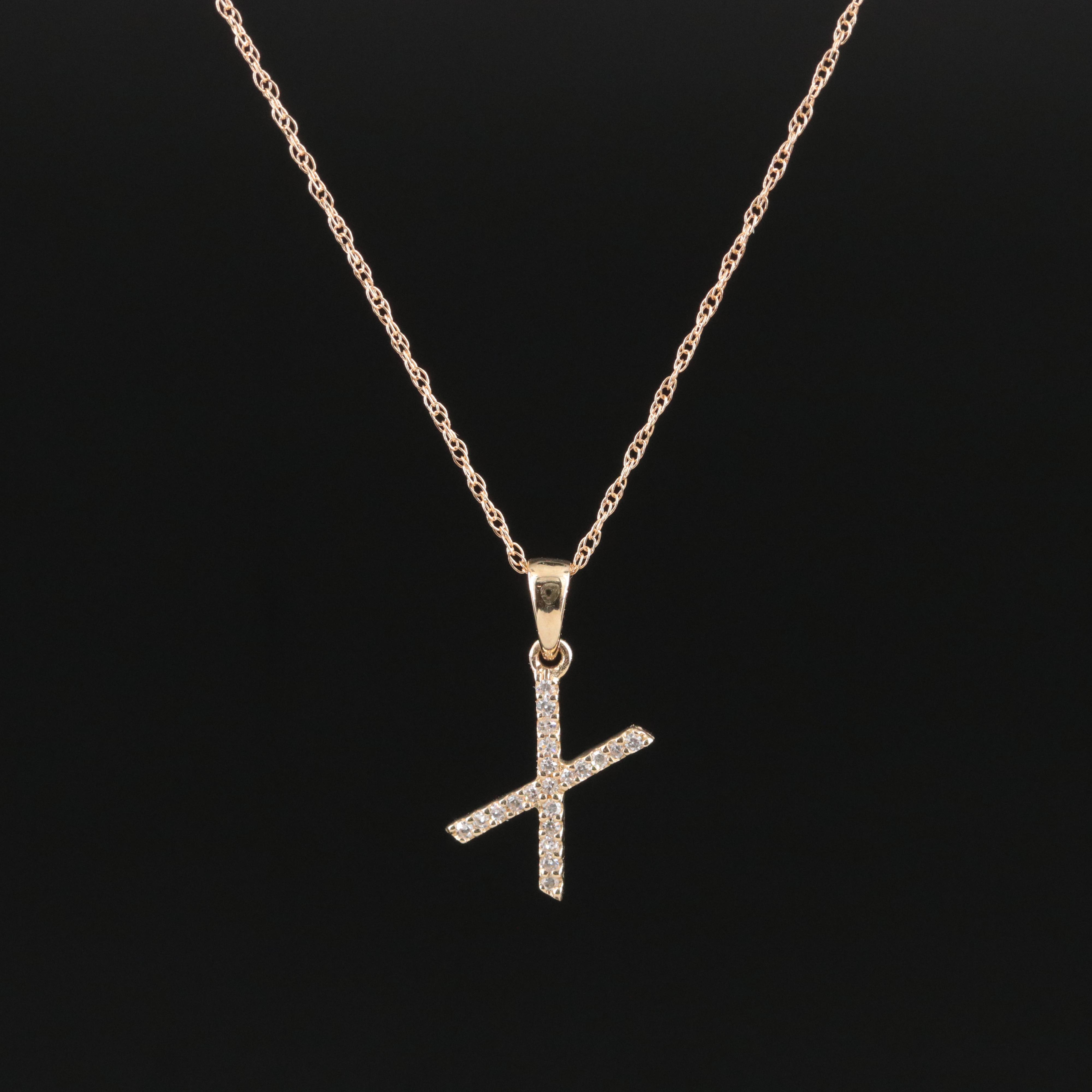 14K 0.08 CTW Diamond "X" Initial Pendant Necklace