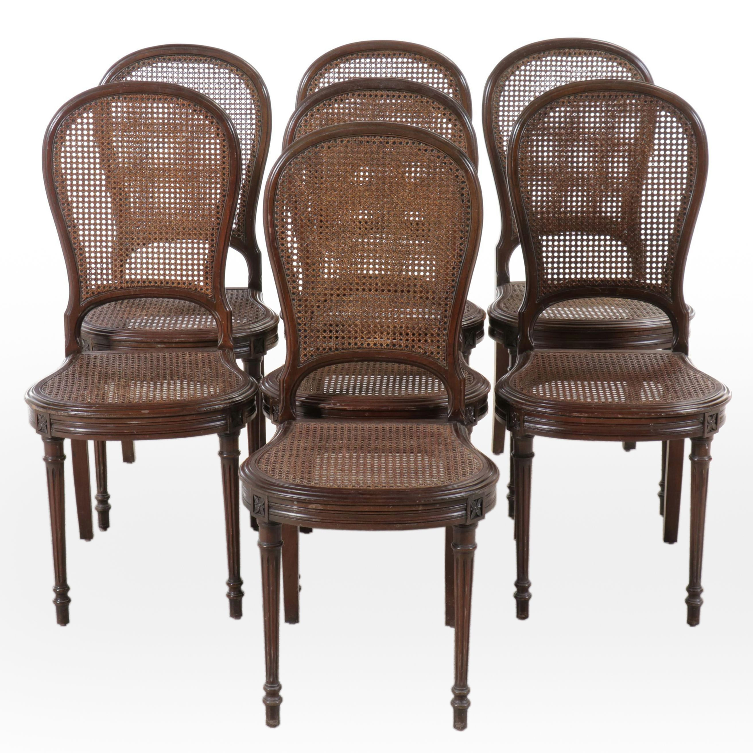 Seven Louis XVI Style Side Chairs with Woven Cane Seating, Early 20th Century