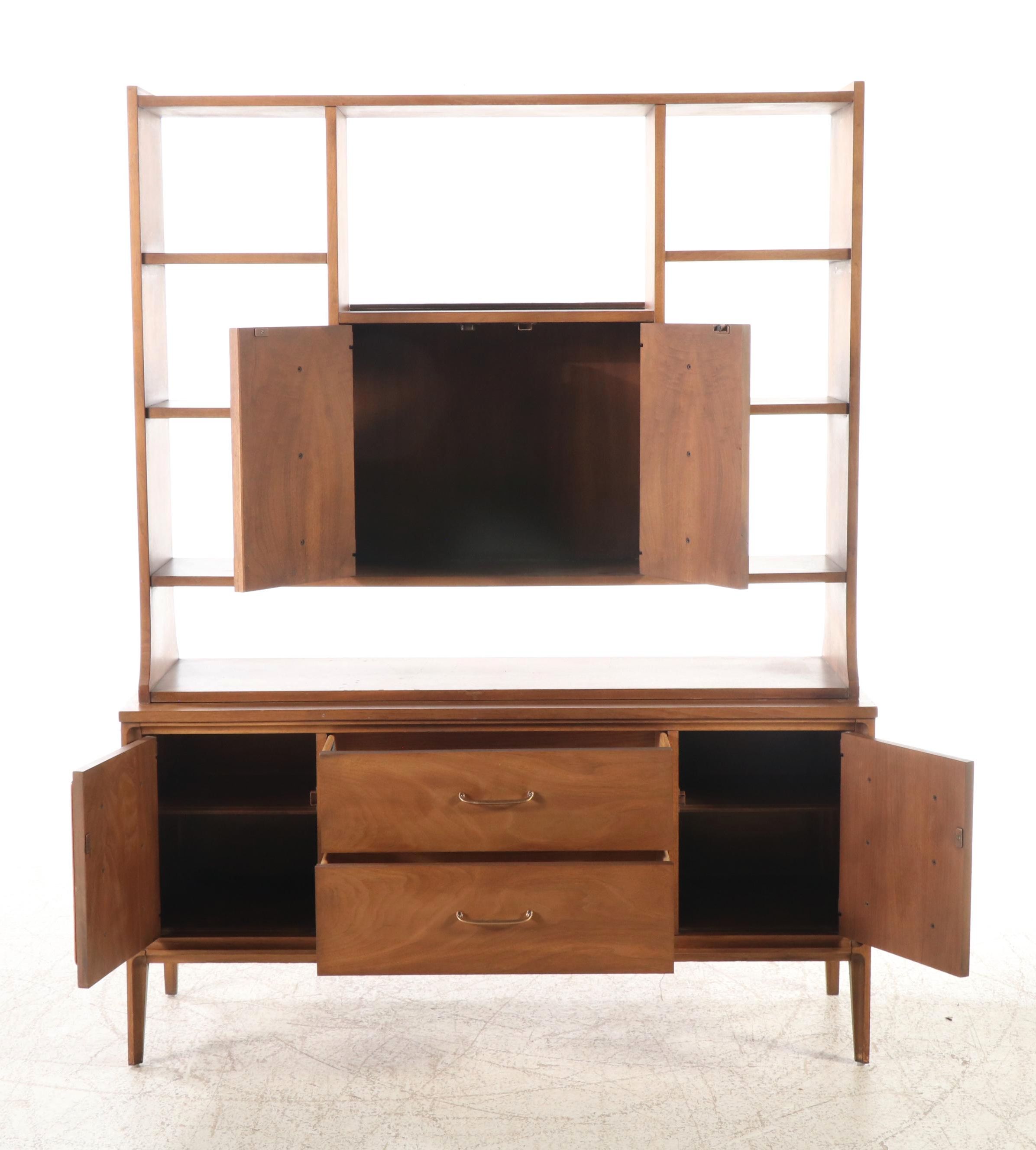 Broyhill Mid Century Modern Walnut Cabinet and Shelf