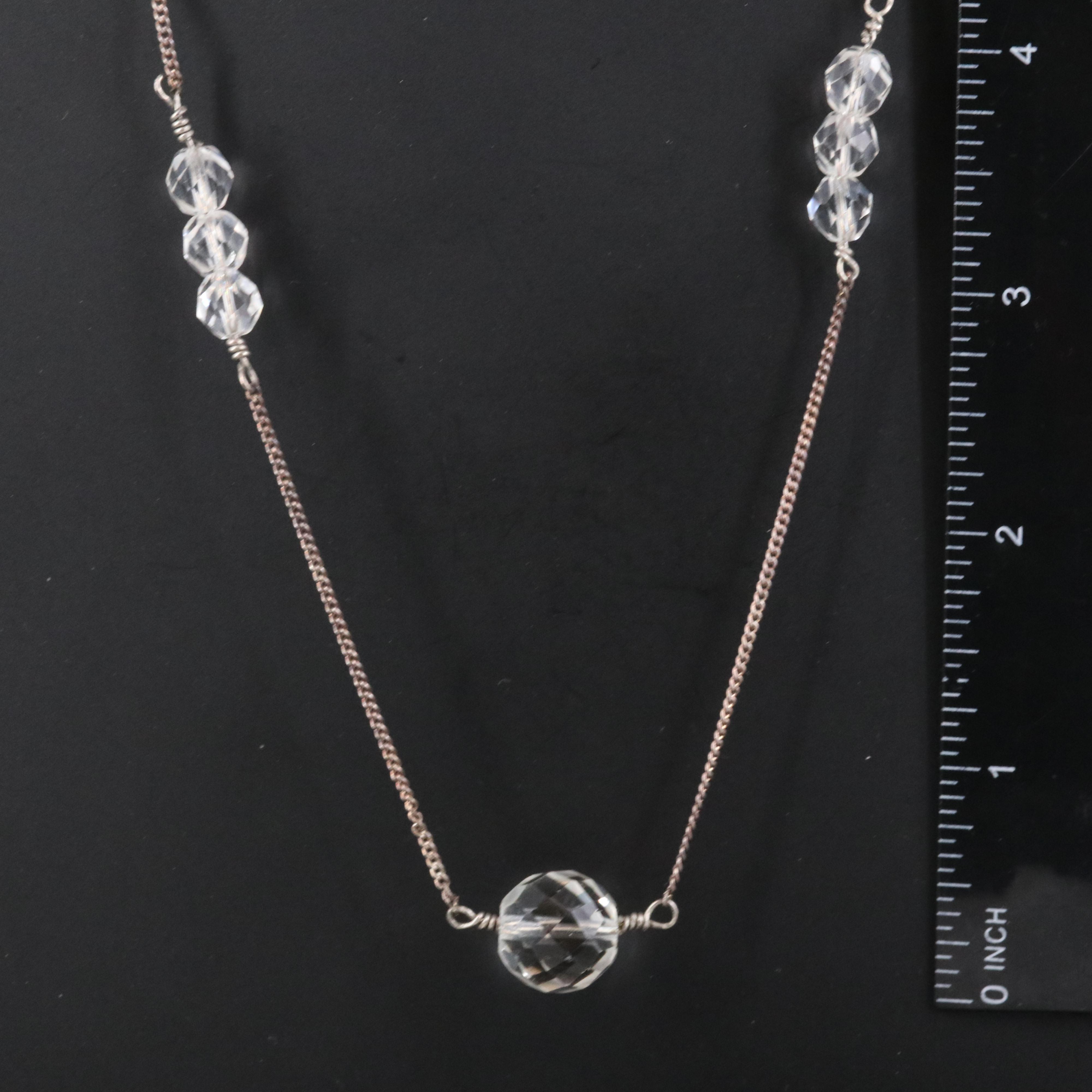 Sterling Glass Crystal Necklace with 14K Clasp.