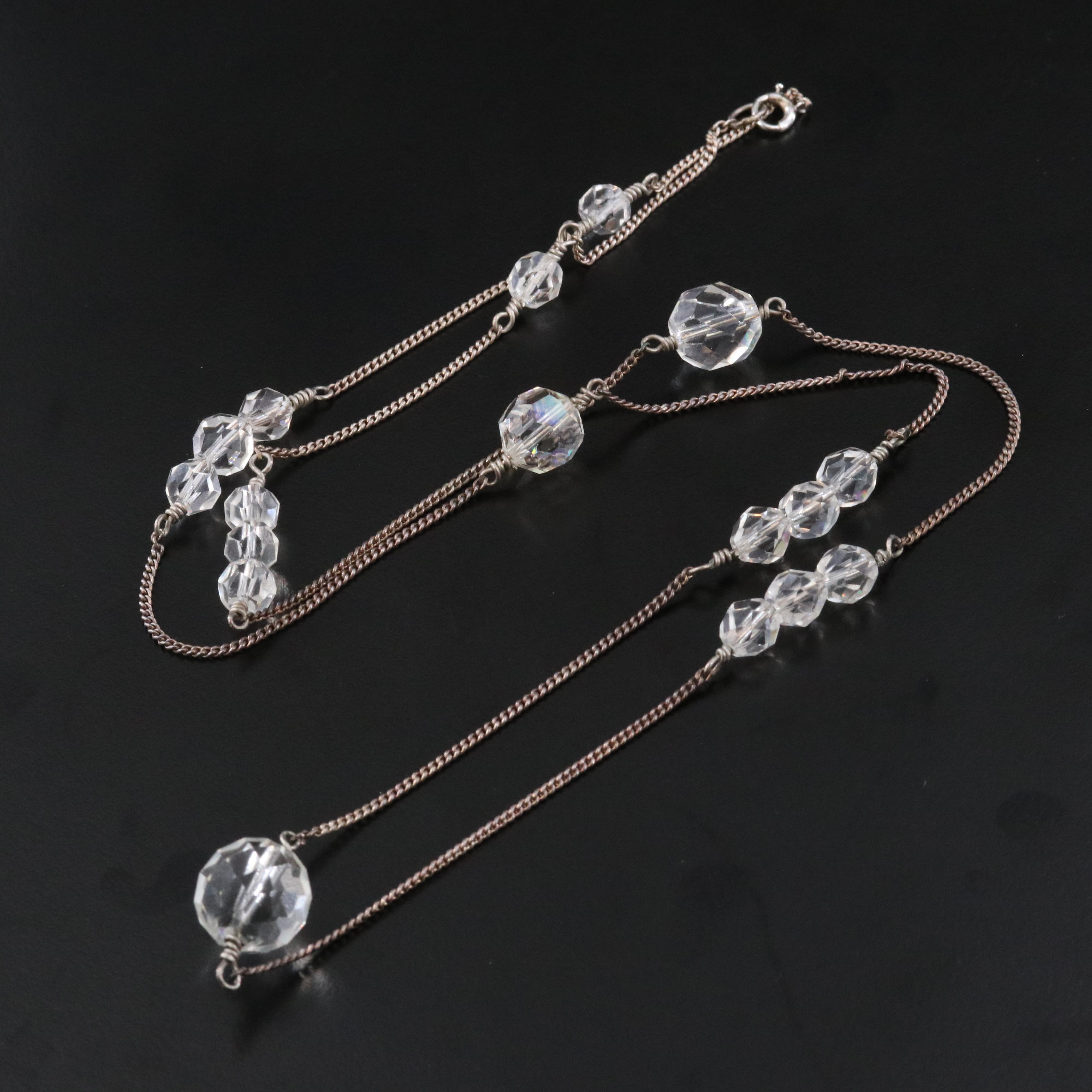 Sterling Glass Crystal Necklace with 14K Clasp.