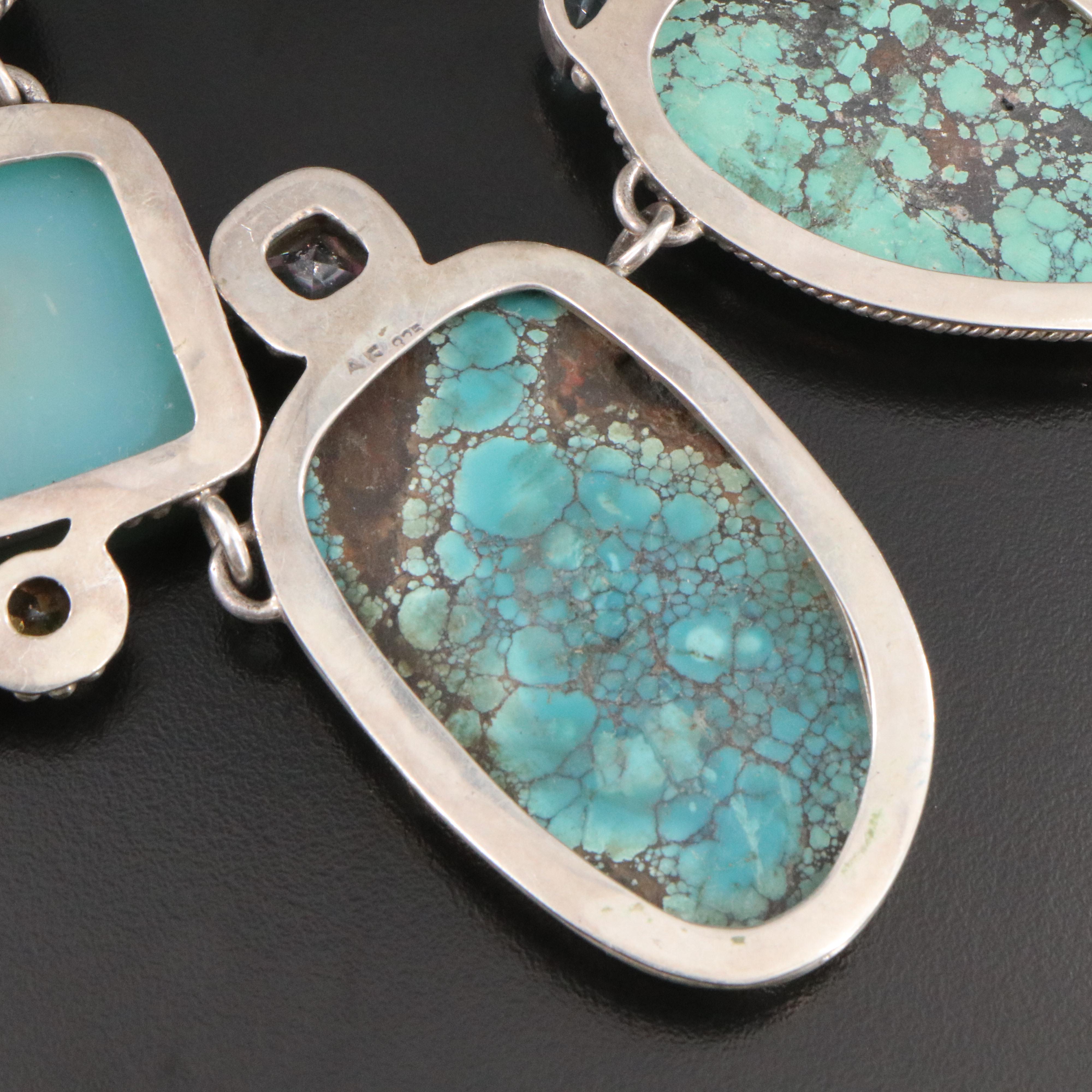 Sterling Turquoise and Druzy Bib Necklace