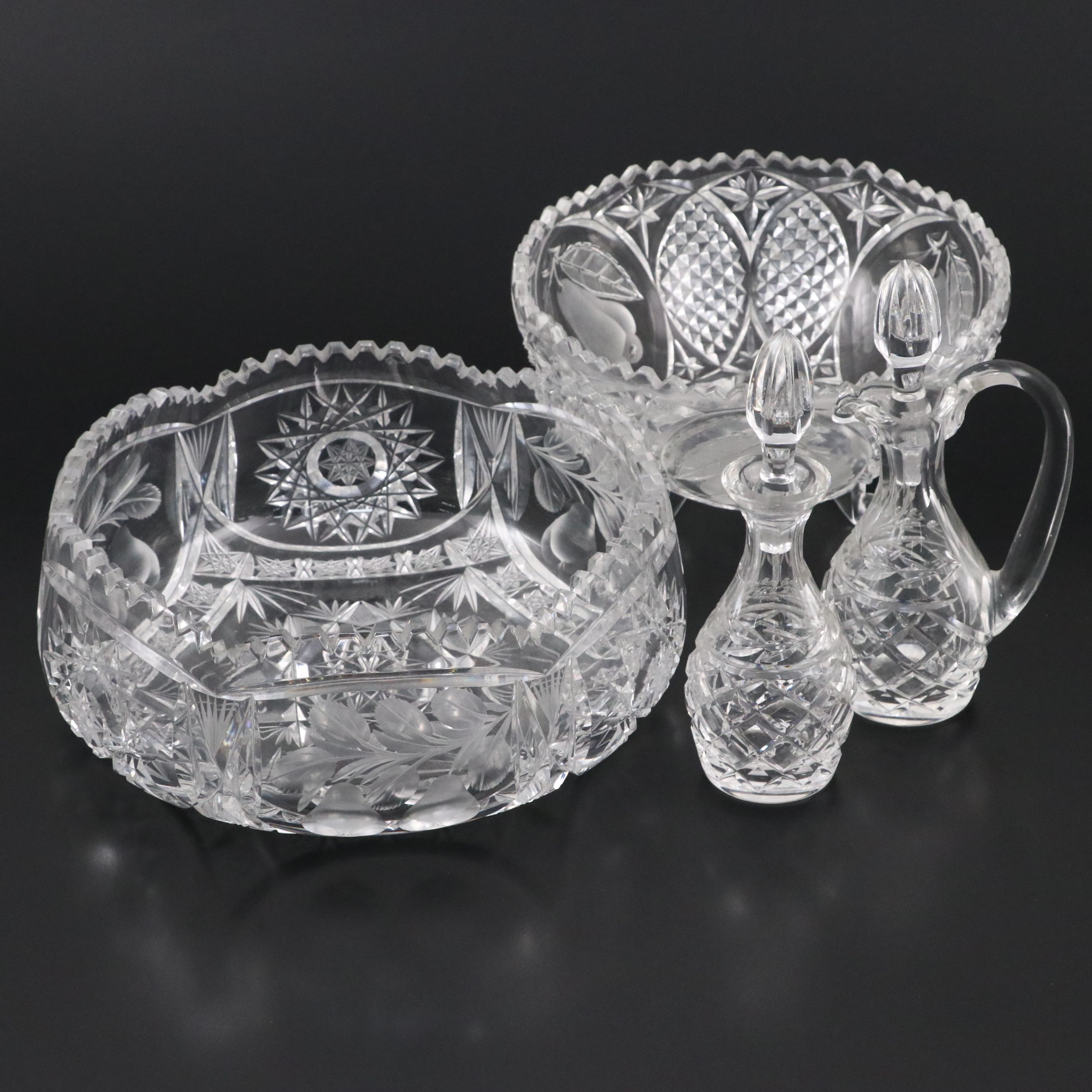 Waterford Crystal "Glandore" Cruet and Vinegar Bottle with Bowls