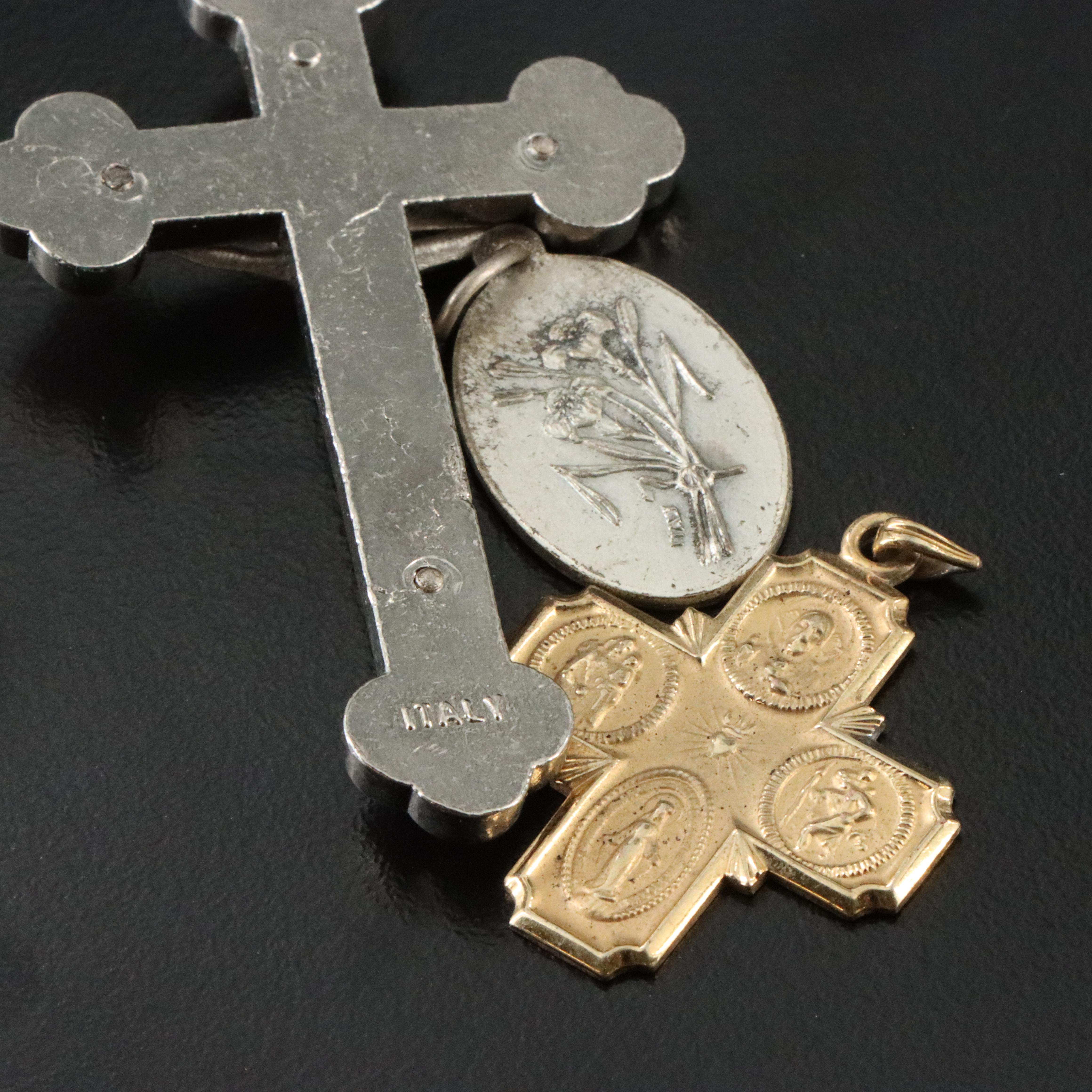 Religious Medal, Cross, and Crucifix Pendant and Brooch Collection