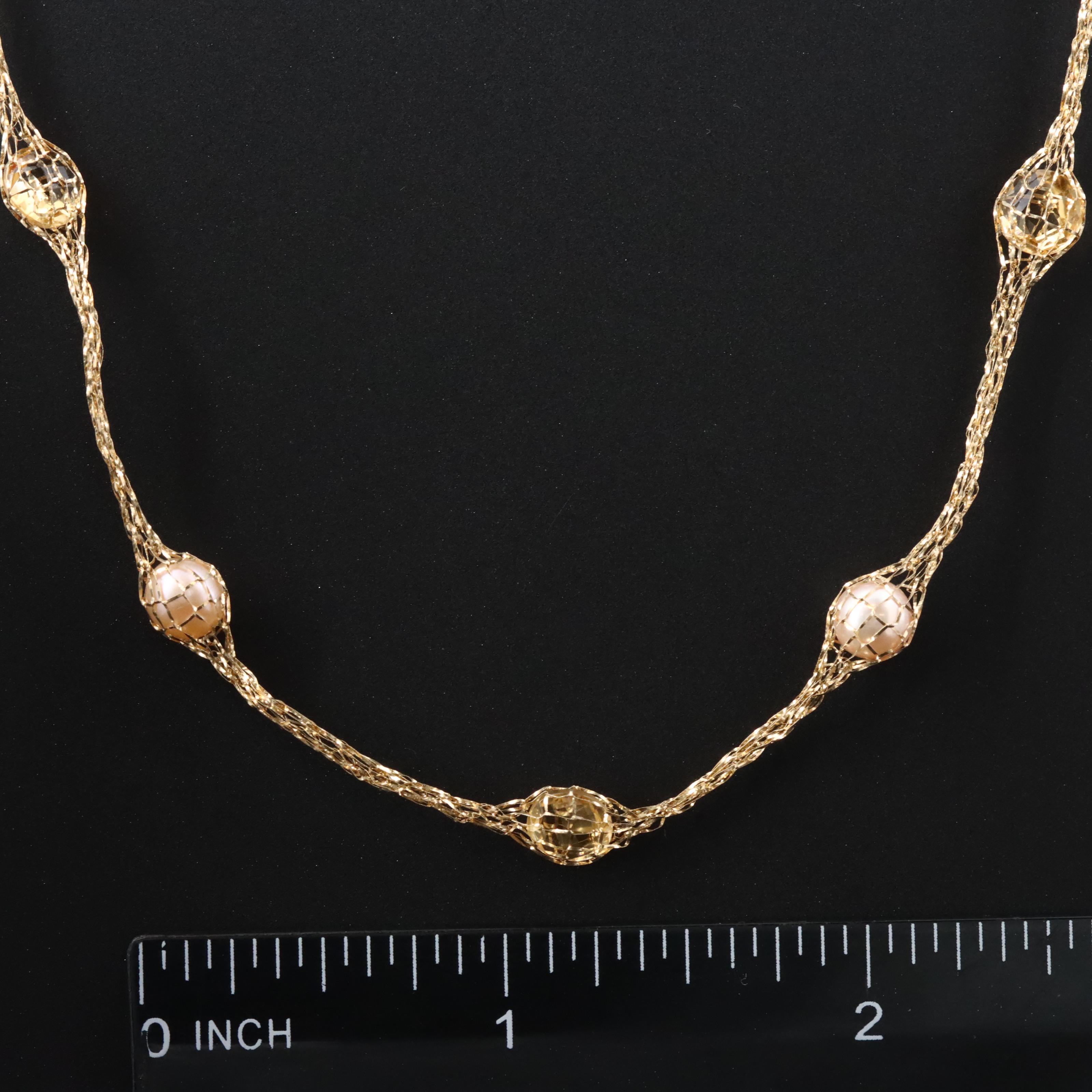 Milor 14K Pearl and Citrine Mesh Station Necklace