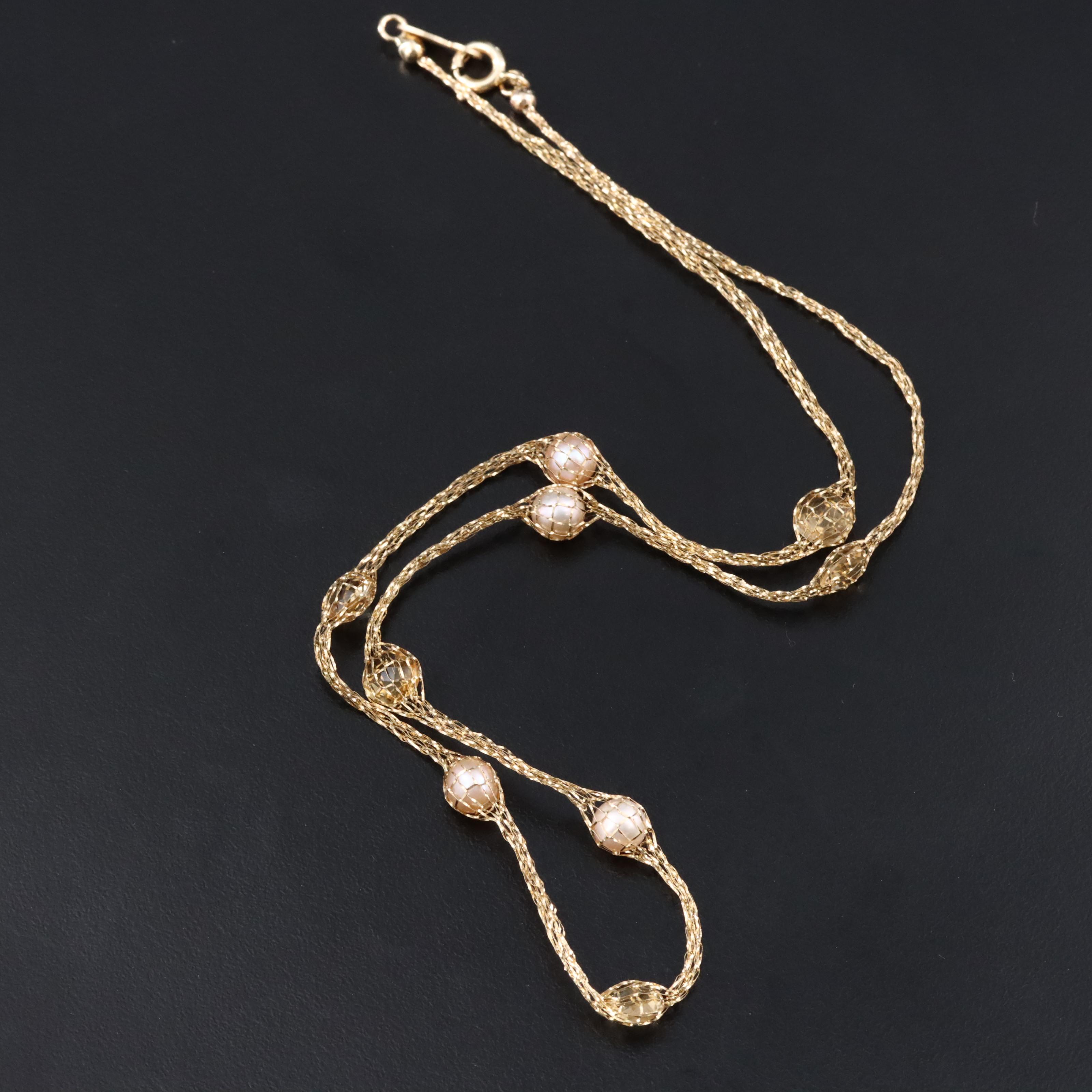 Milor 14K Pearl and Citrine Mesh Station Necklace