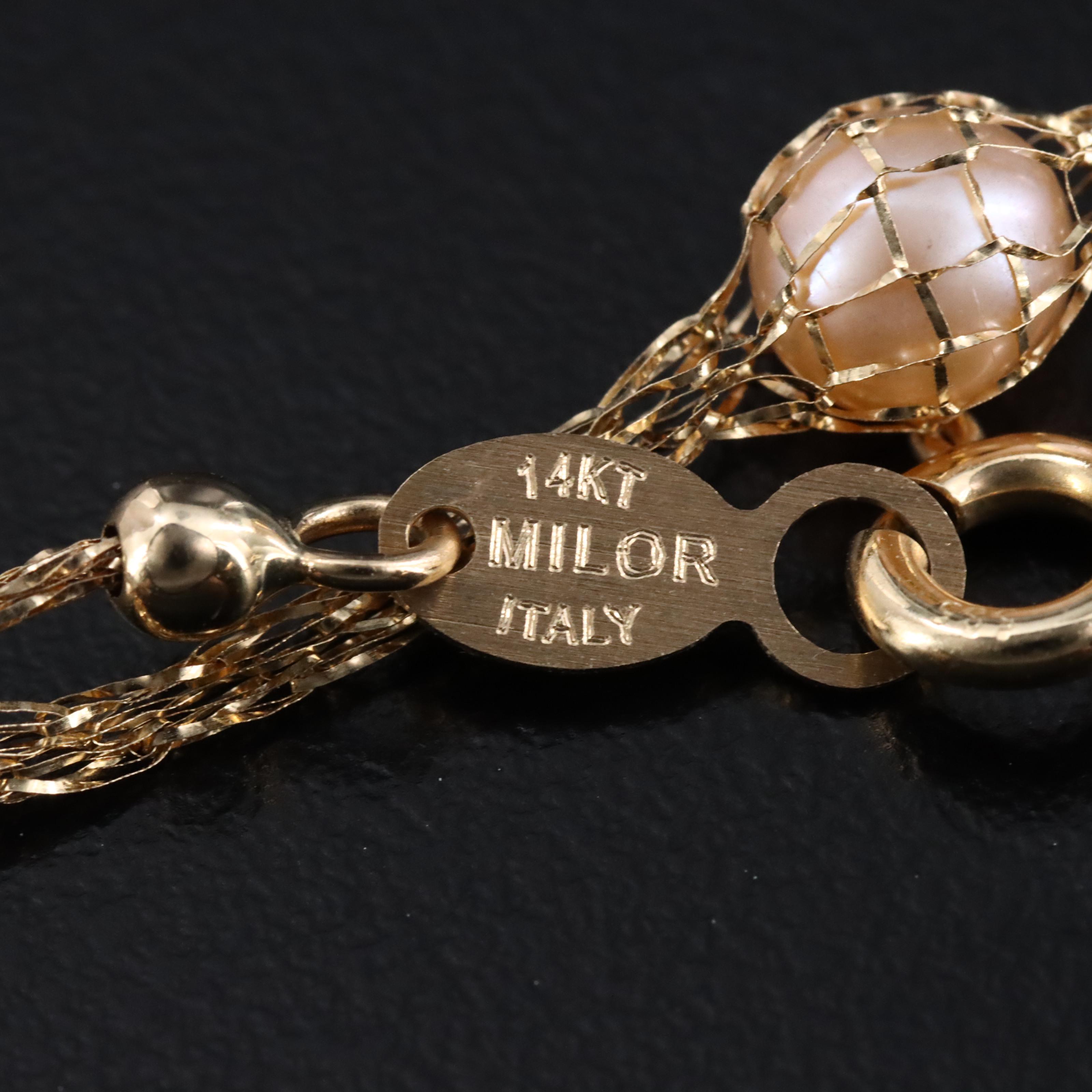 Milor 14K Pearl and Citrine Mesh Station Necklace