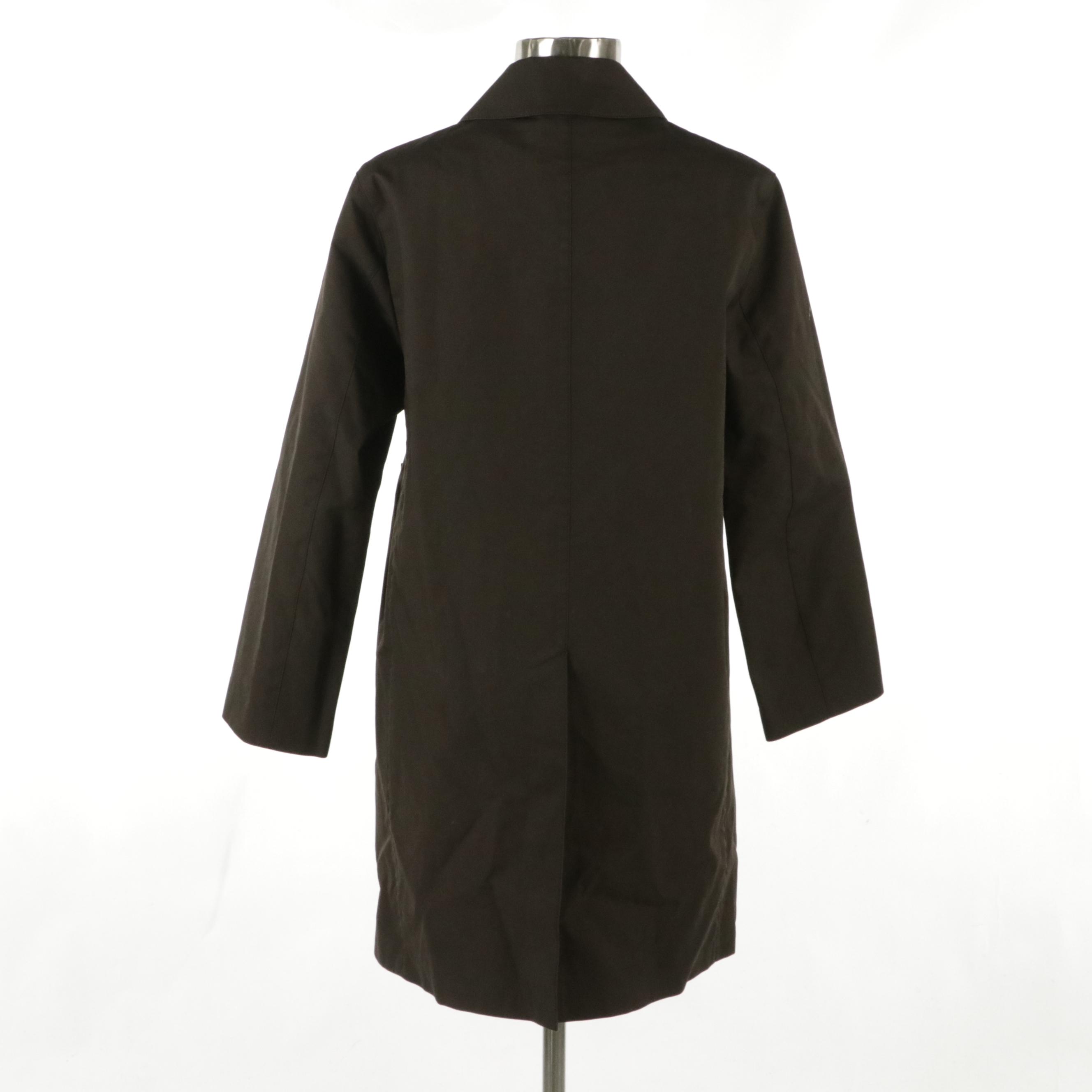 Mackintosh Philosophy Chocolate Brown Bonded Cotton Coat with Plaid Wool Lining