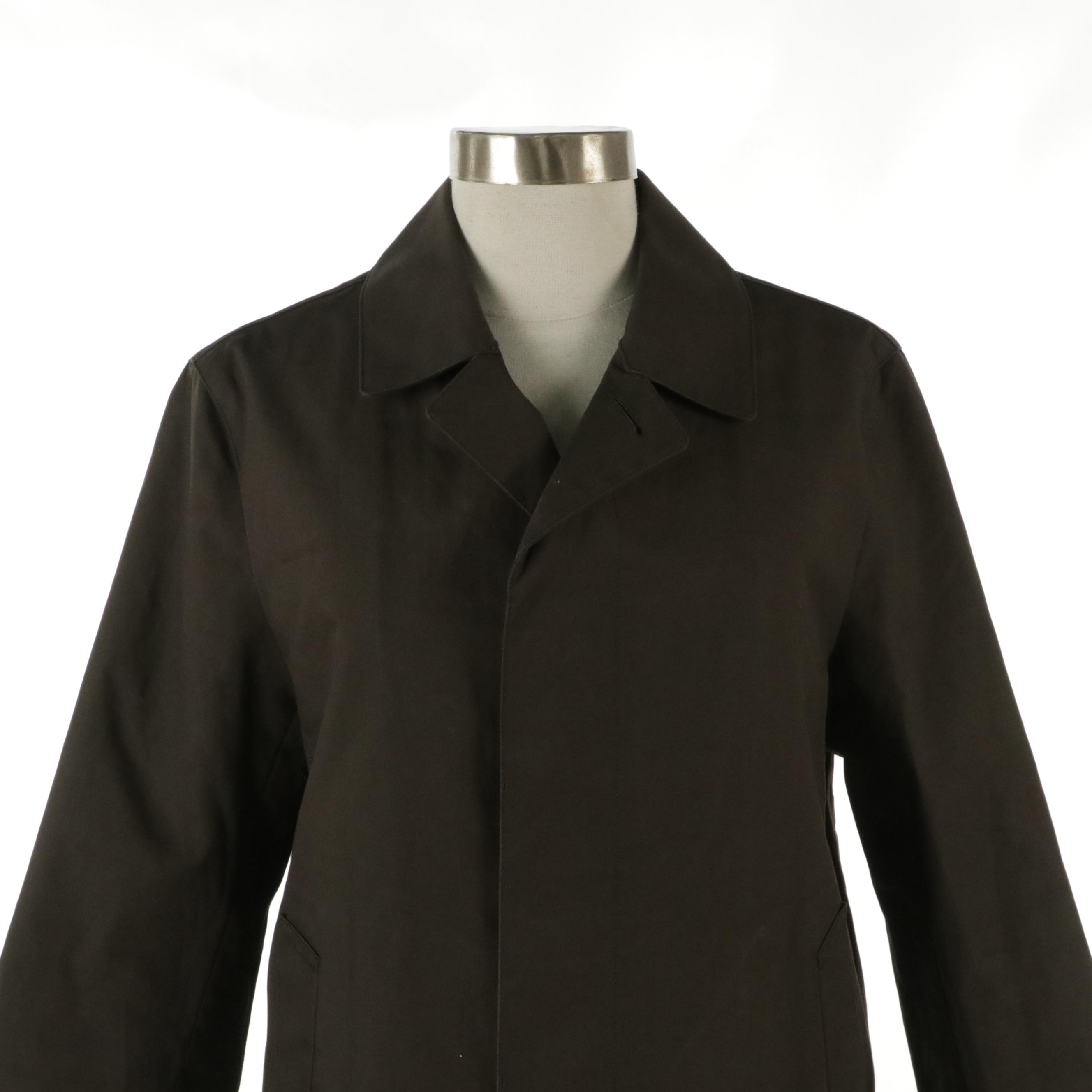 Mackintosh Philosophy Chocolate Brown Bonded Cotton Coat with Plaid Wool Lining