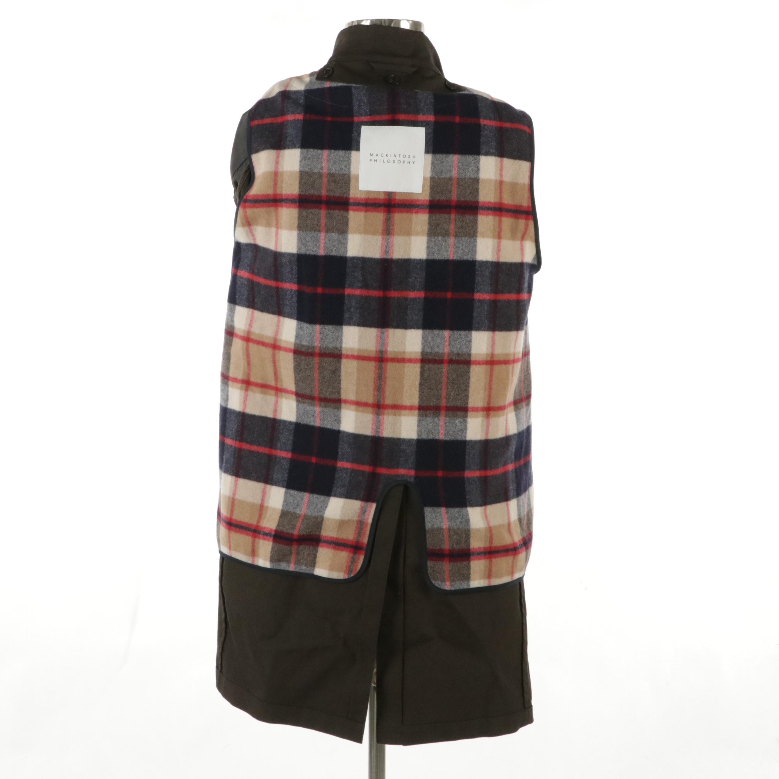 Mackintosh Philosophy Chocolate Brown Bonded Cotton Coat with Plaid Wool Lining