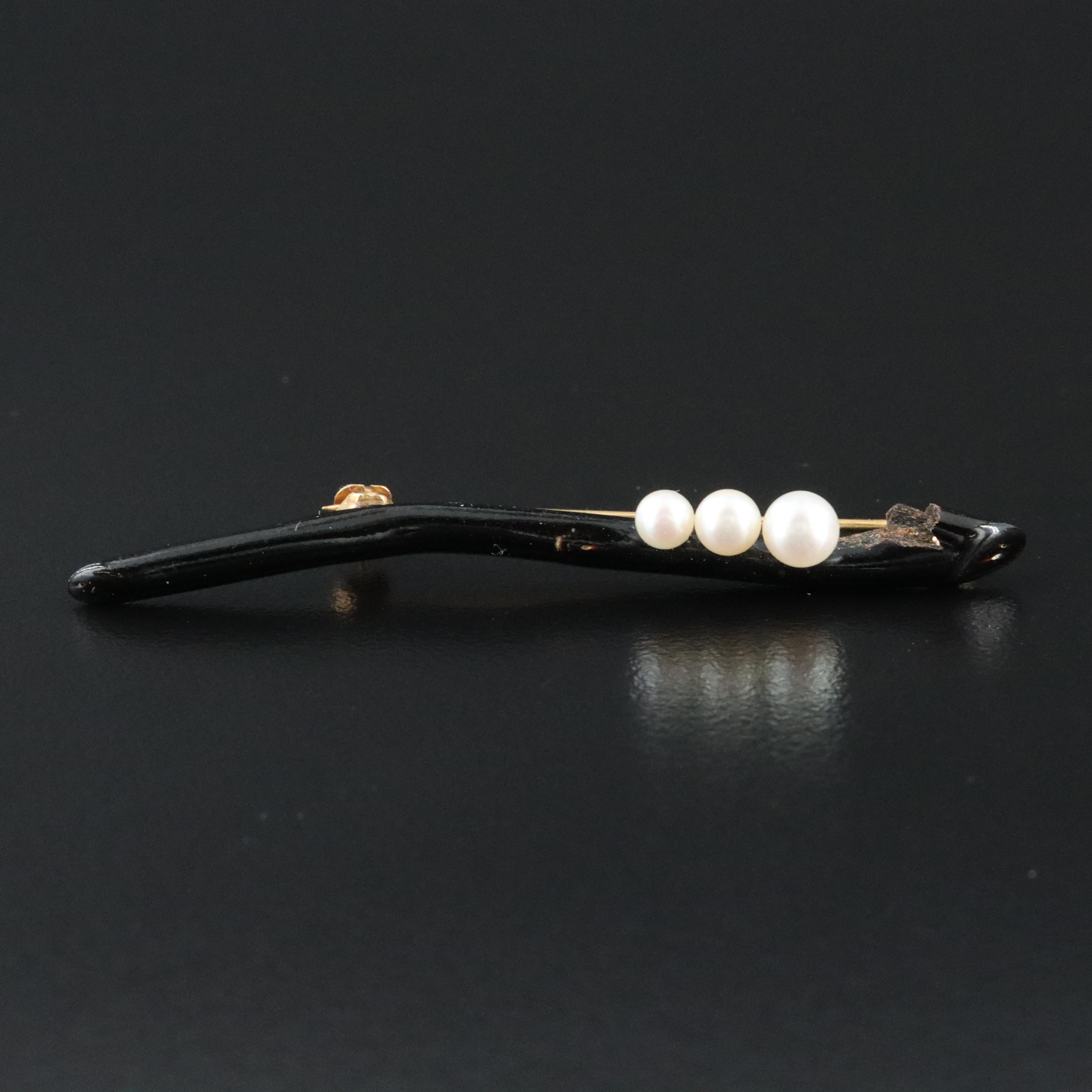 Black Coral and Pearl Brooch