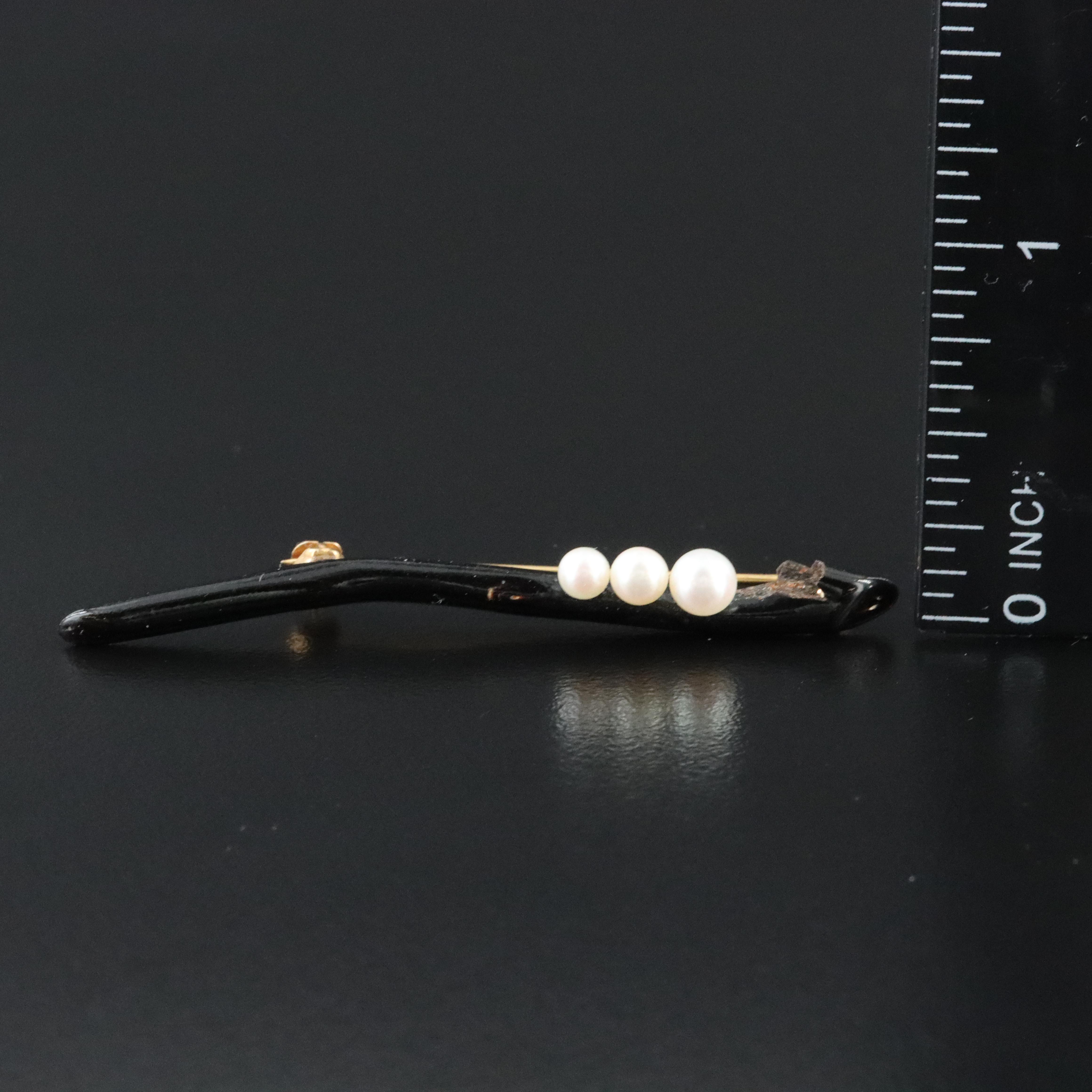 Black Coral and Pearl Brooch