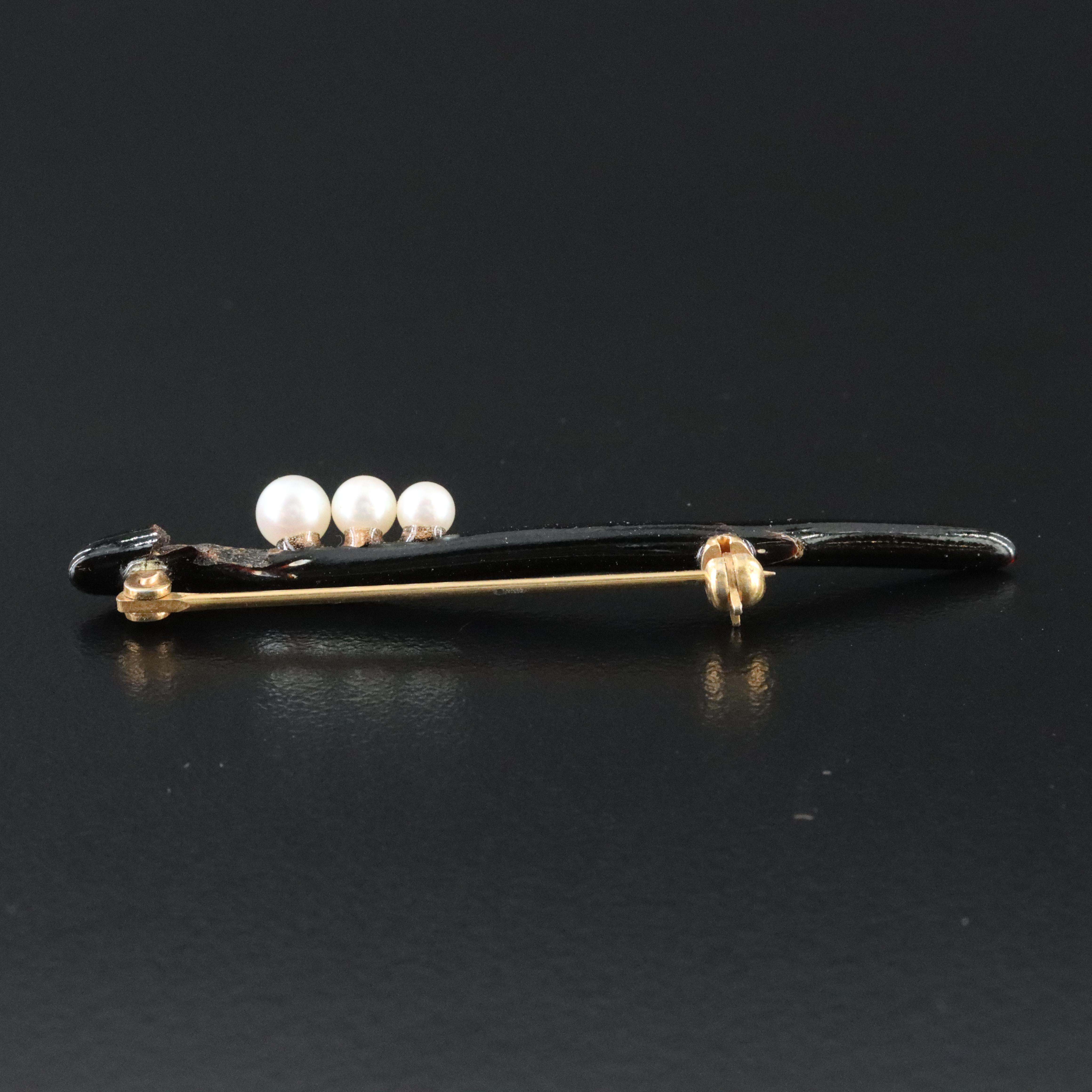 Black Coral and Pearl Brooch
