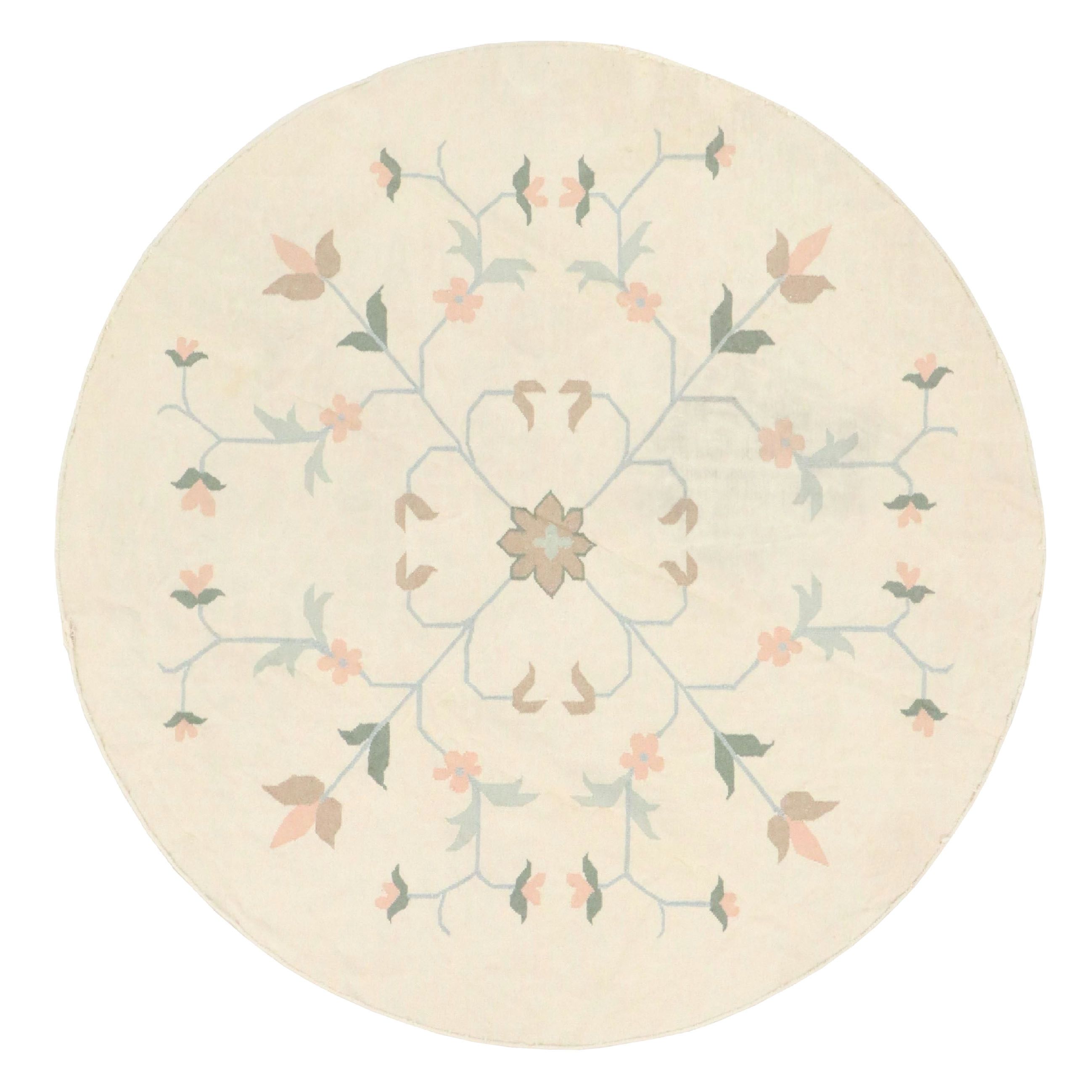 7'6 Round Handwoven Indian Dhurrie Area Rug