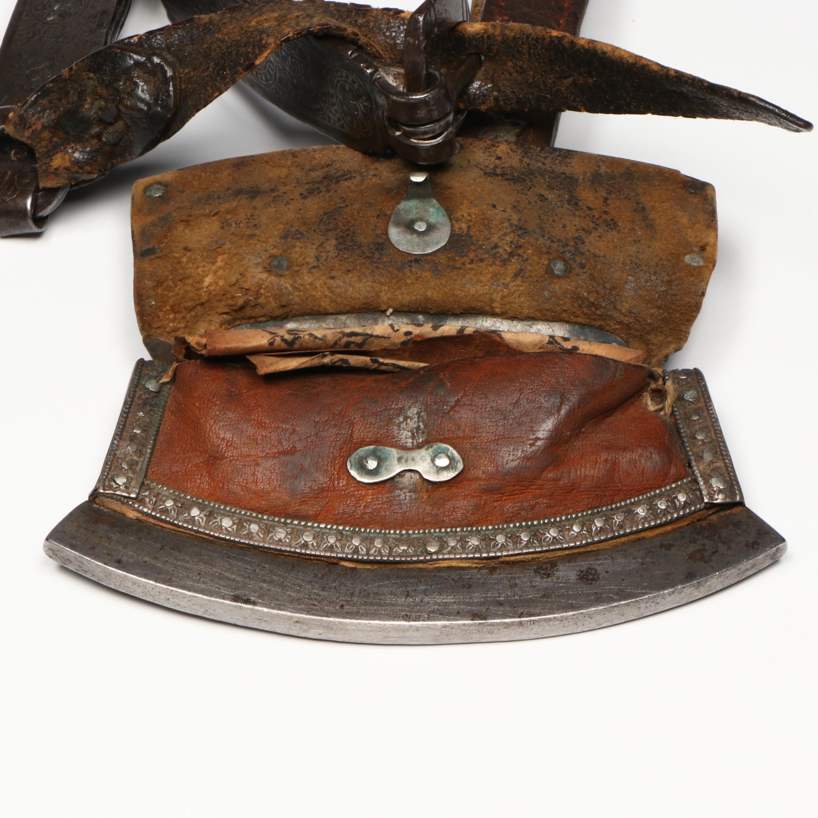 Tibetan Metal and Turquoise Leather Belt with Pouch, 19th Century