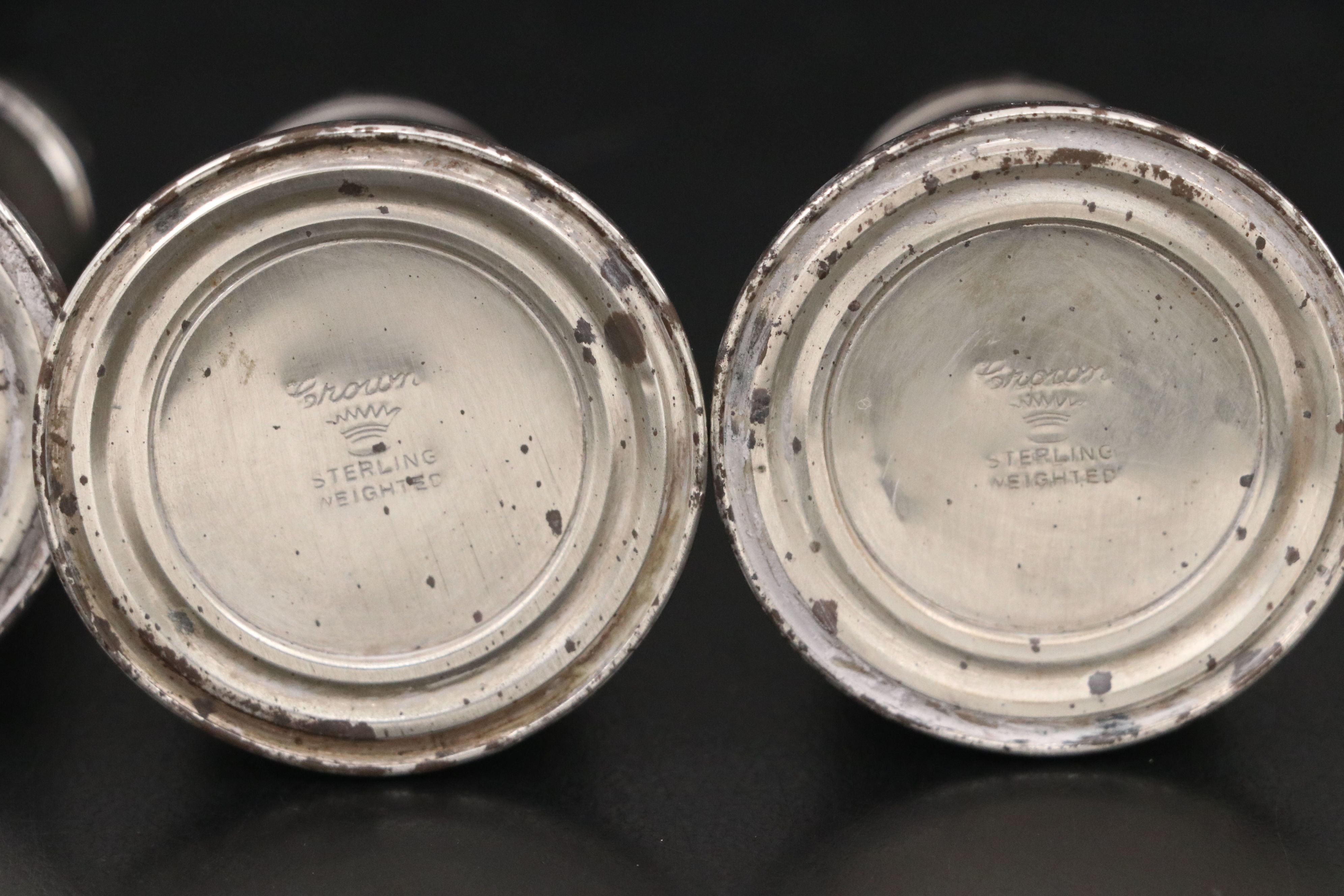 Sterling Silver Plate, Bowls, Weighted Candlesticks and Shakers