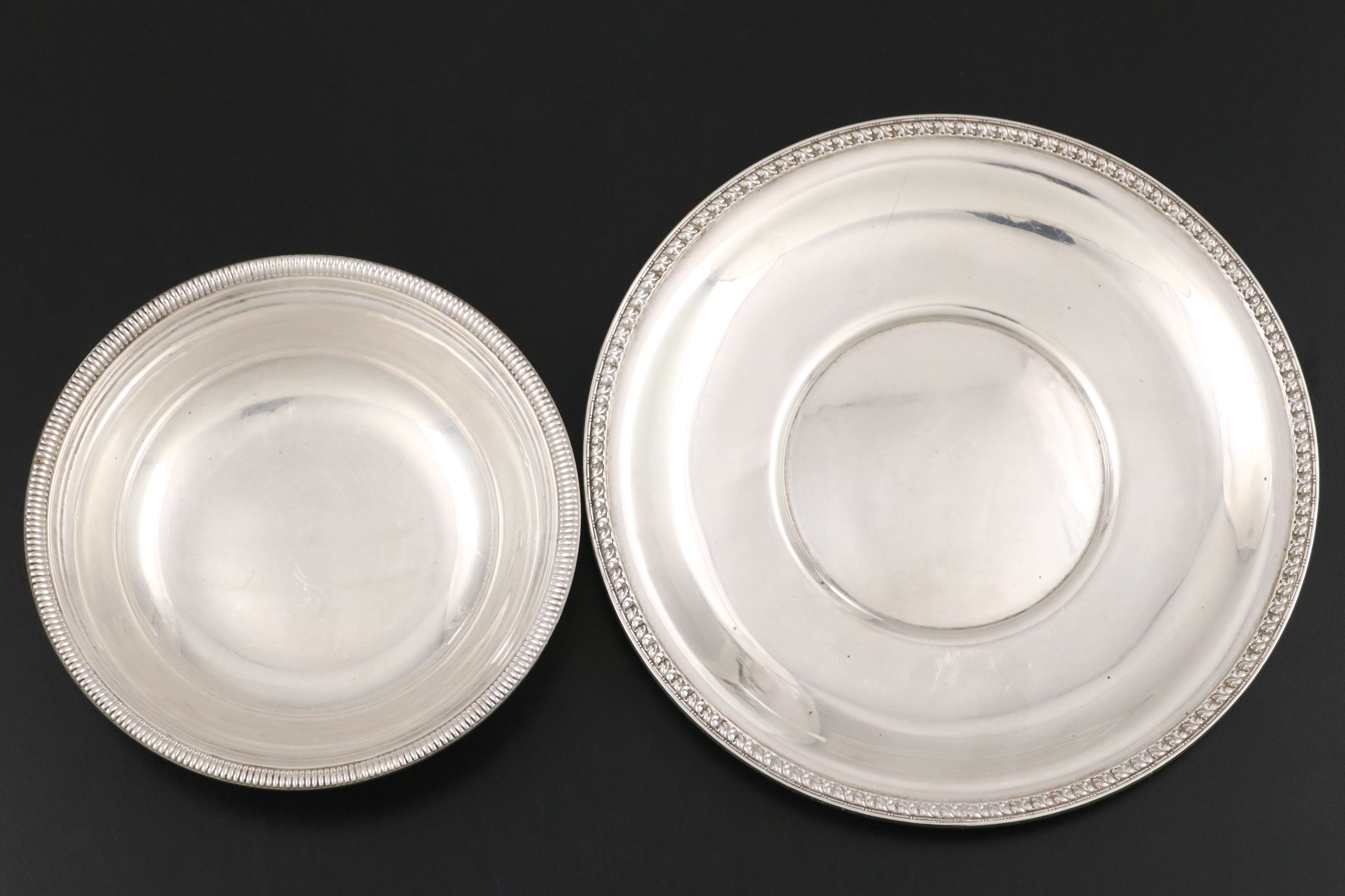 Sterling Silver Plate, Bowls, Weighted Candlesticks and Shakers