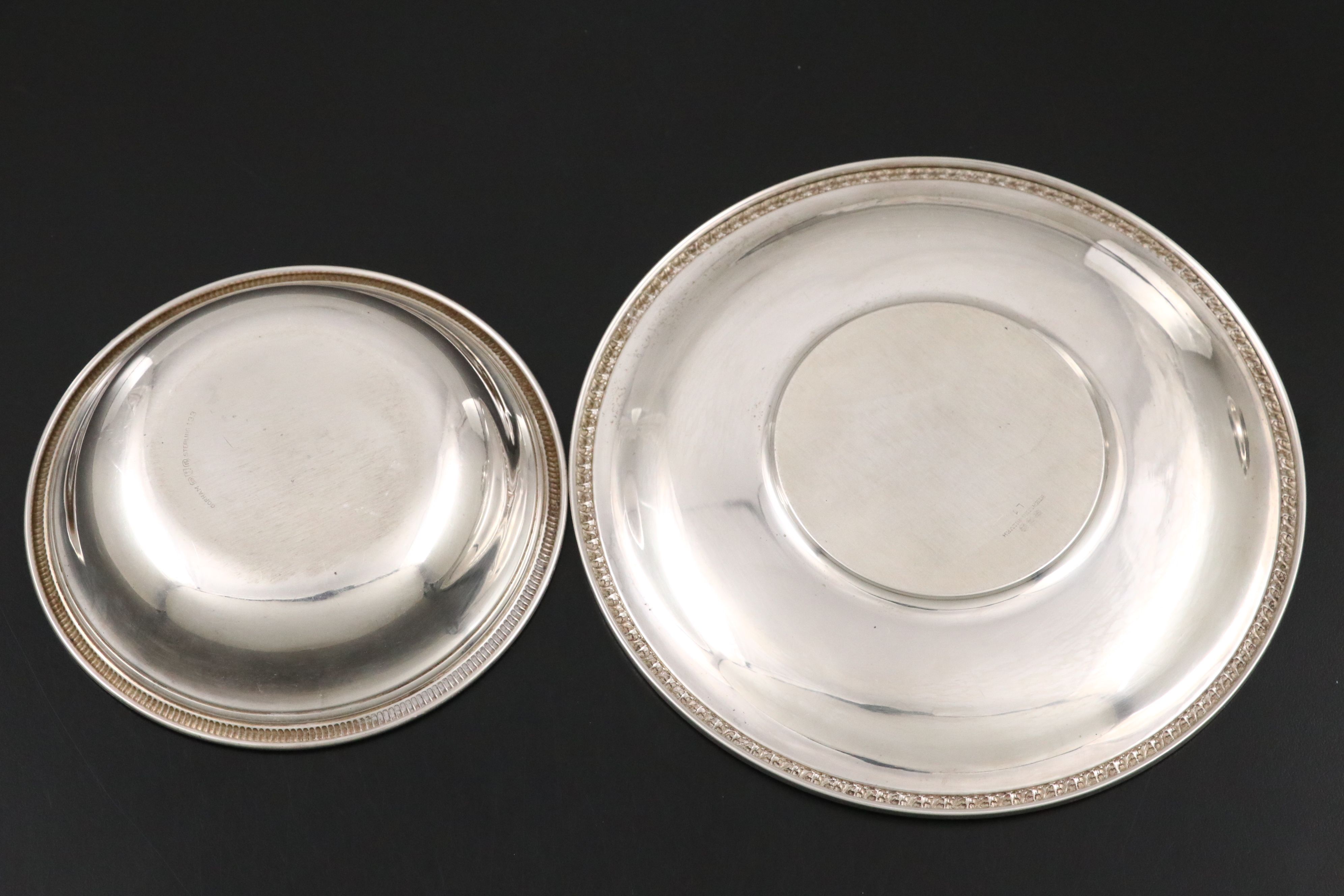 Sterling Silver Plate, Bowls, Weighted Candlesticks and Shakers