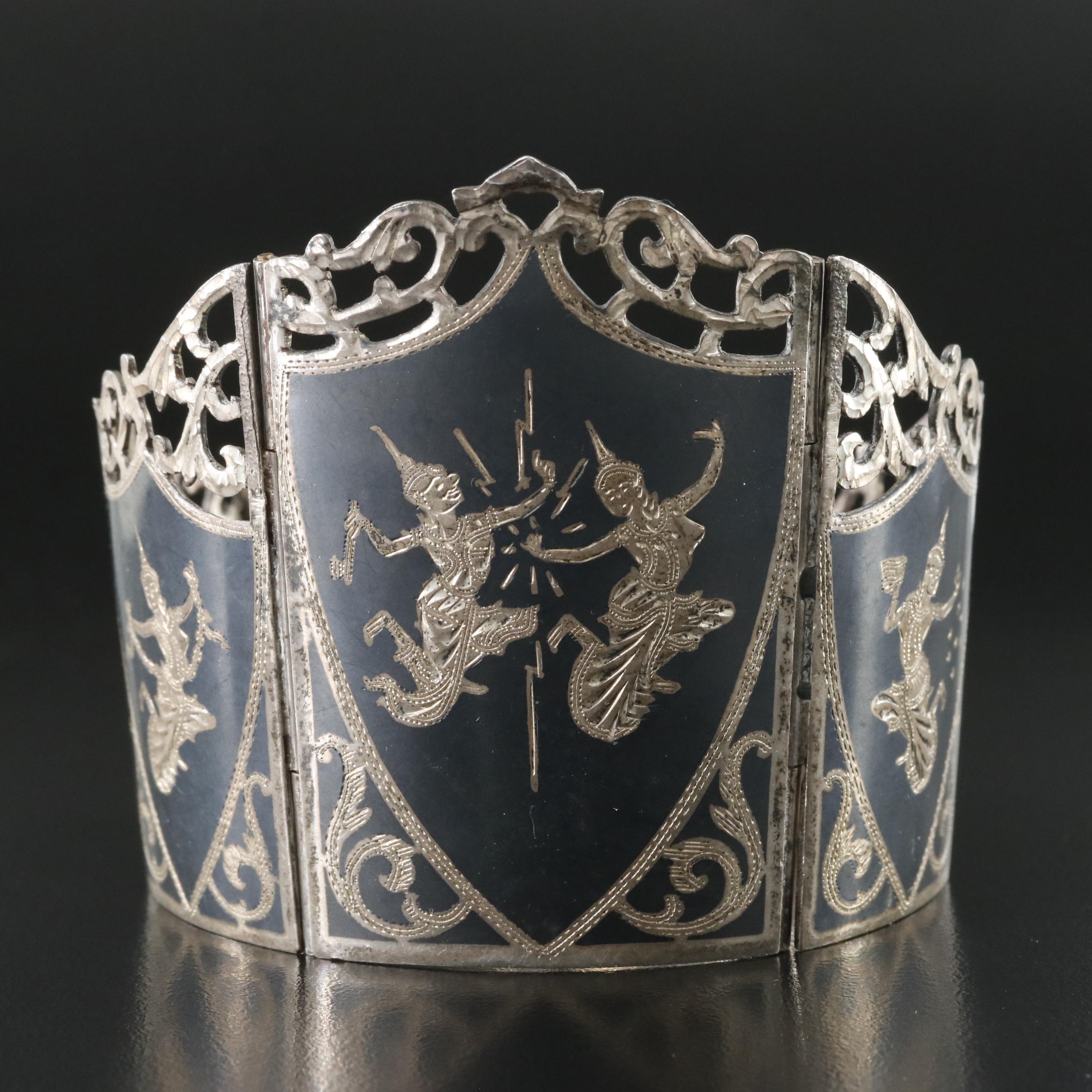 Siam Sterling Niello Dancer Panel Bracelet