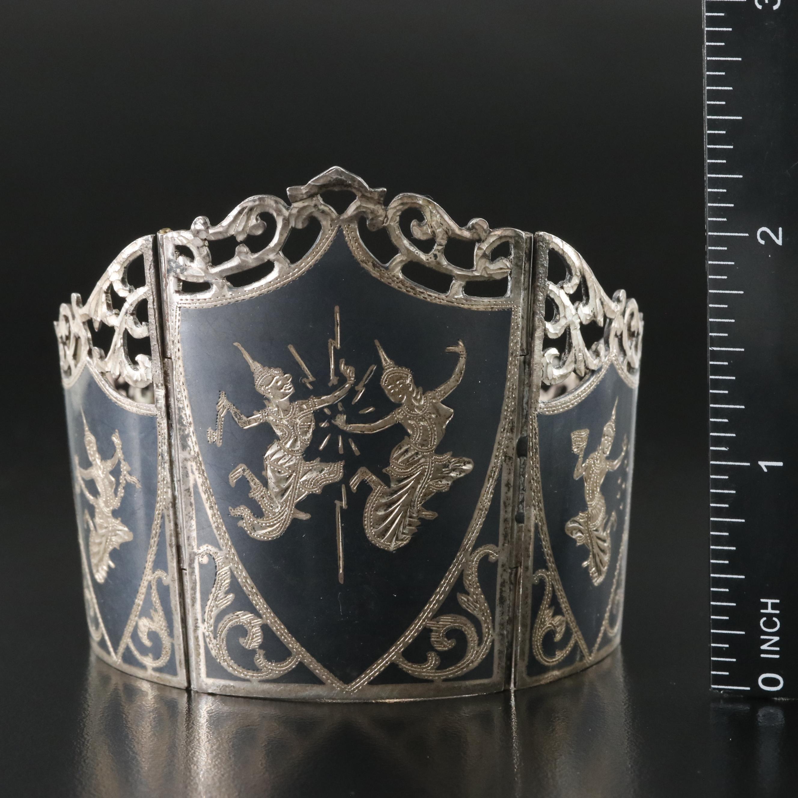 Siam Sterling Niello Dancer Panel Bracelet