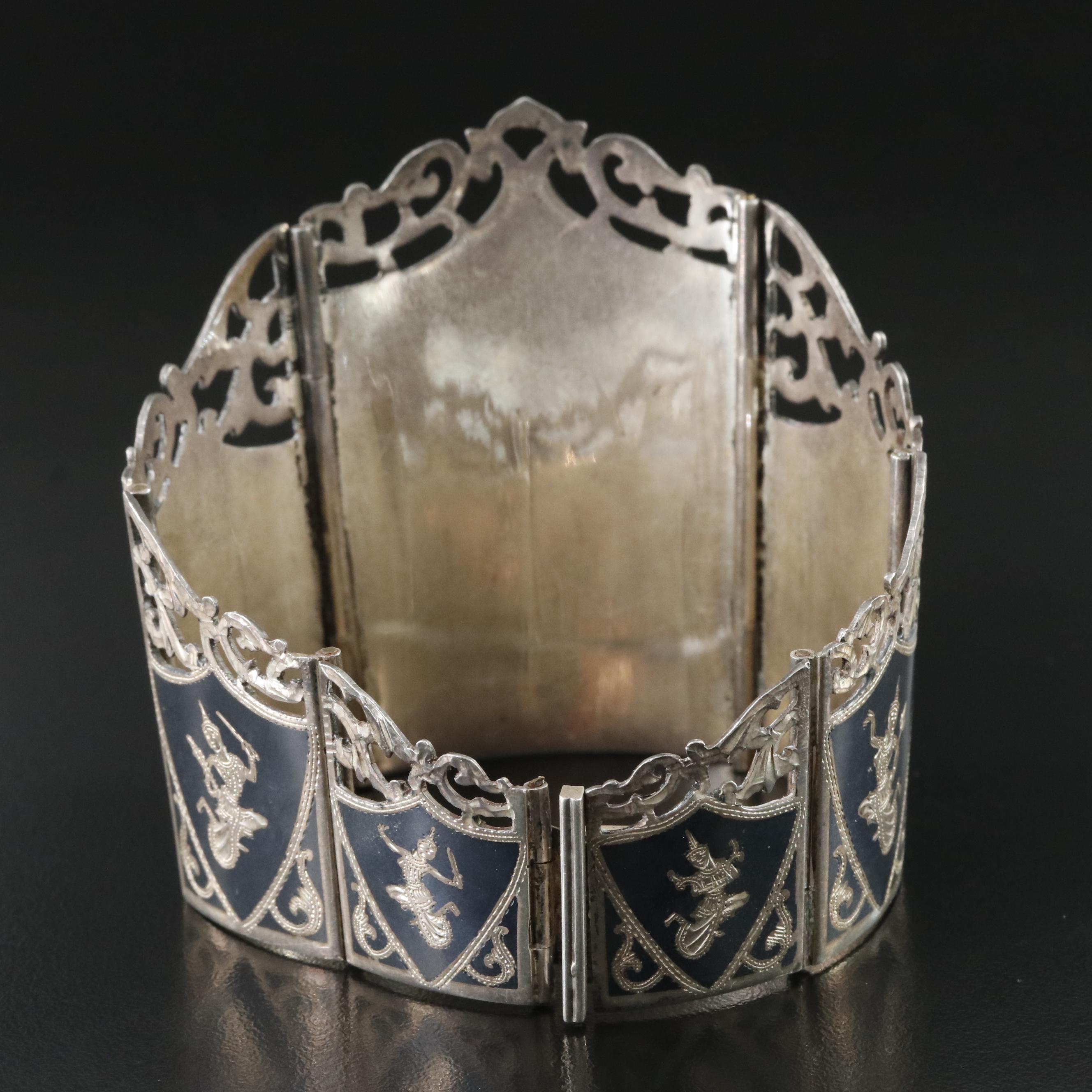 Siam Sterling Niello Dancer Panel Bracelet