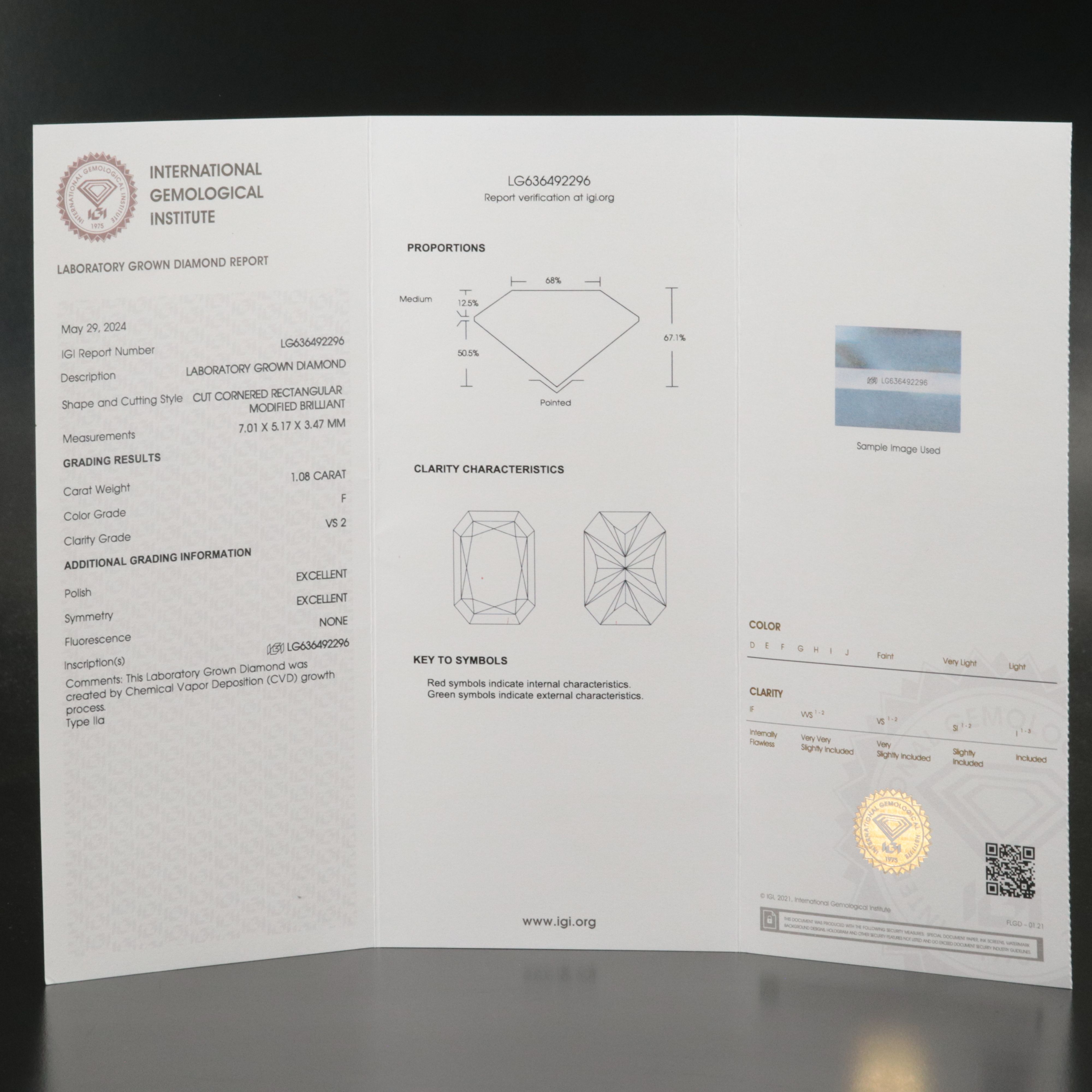 Loose 1.08 CT Lab Grown Diamond with IGI Report