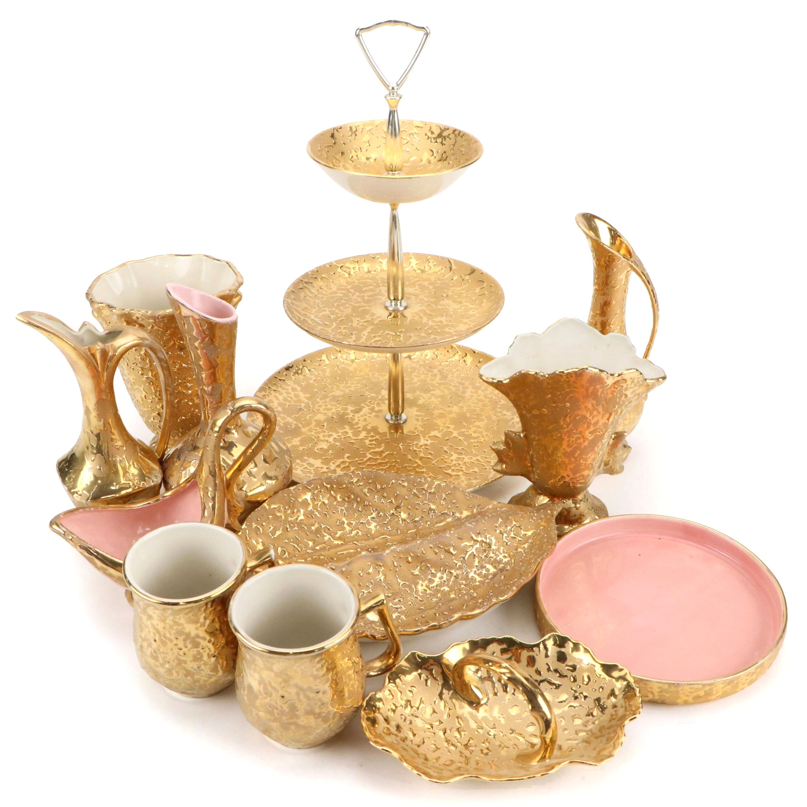 Bel Terr and Other "Weeping Bright Gold" Tableware, Mid to Late 20th C.