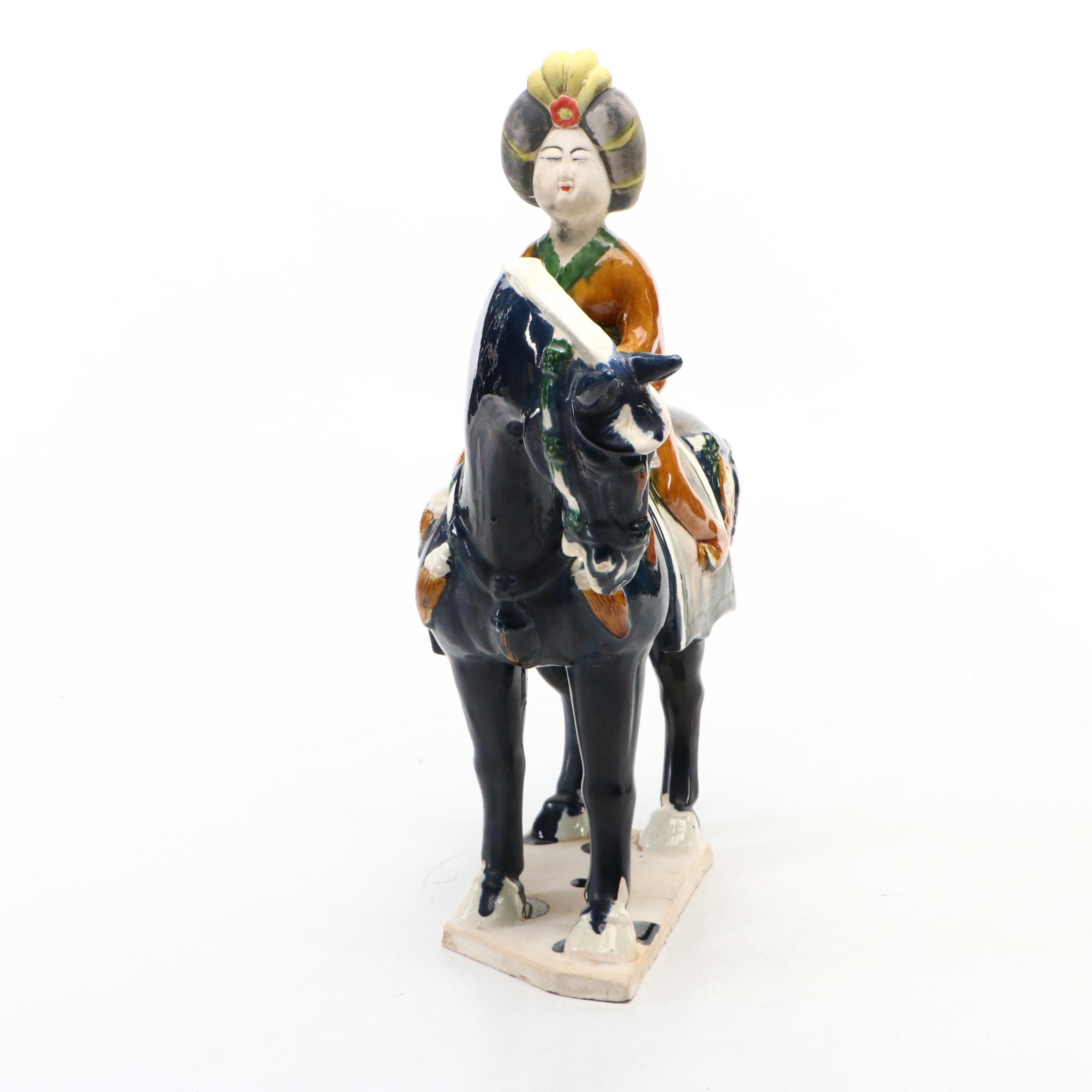 Beijing Clay Figure Ltd. Sancai Ware Ceramic Horse and Rider