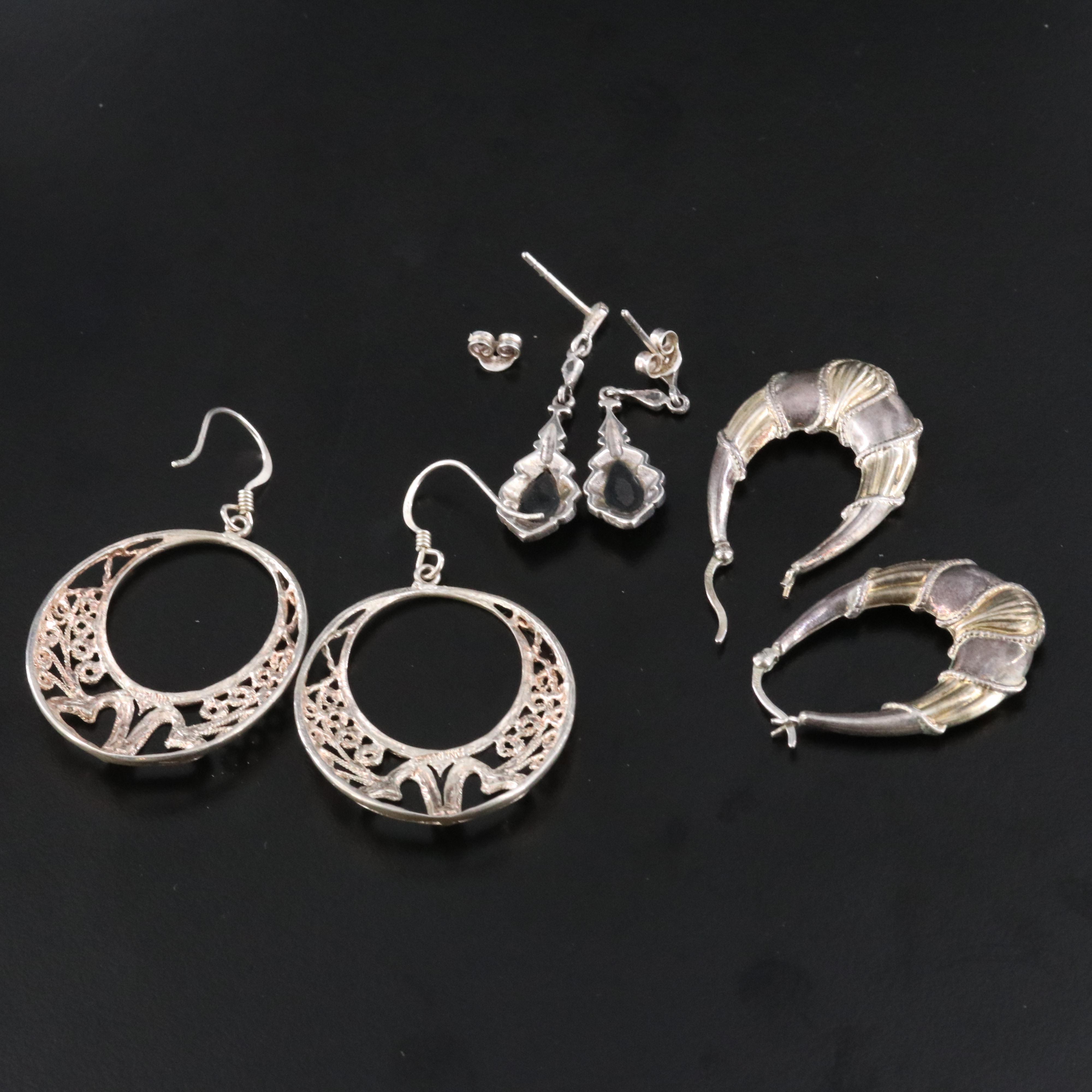 Sterling Earrings and Necklace with Black Onyx and Marcasite
