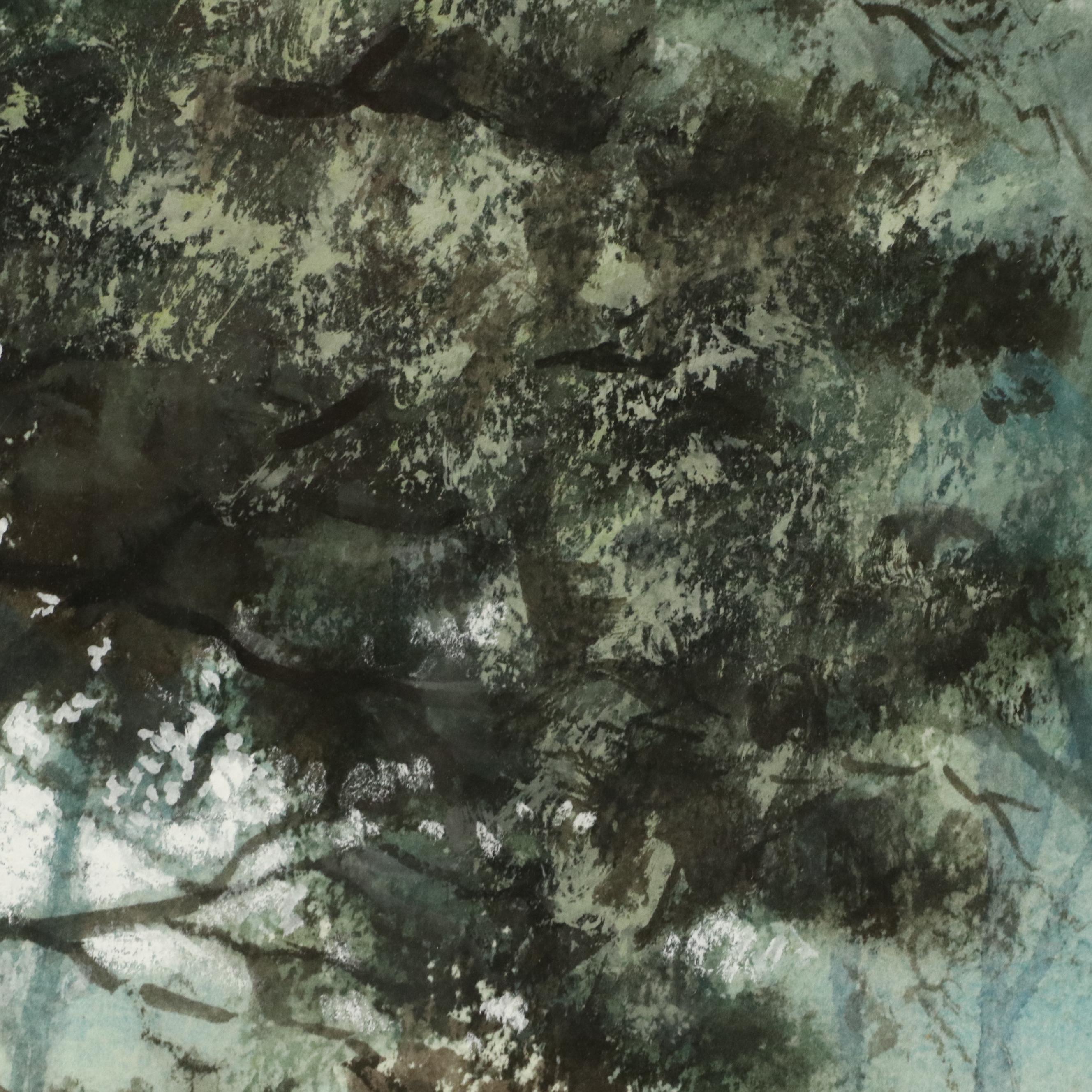 E. Gordon West Landscape Watercolor Painting of Woodland Path, 1991