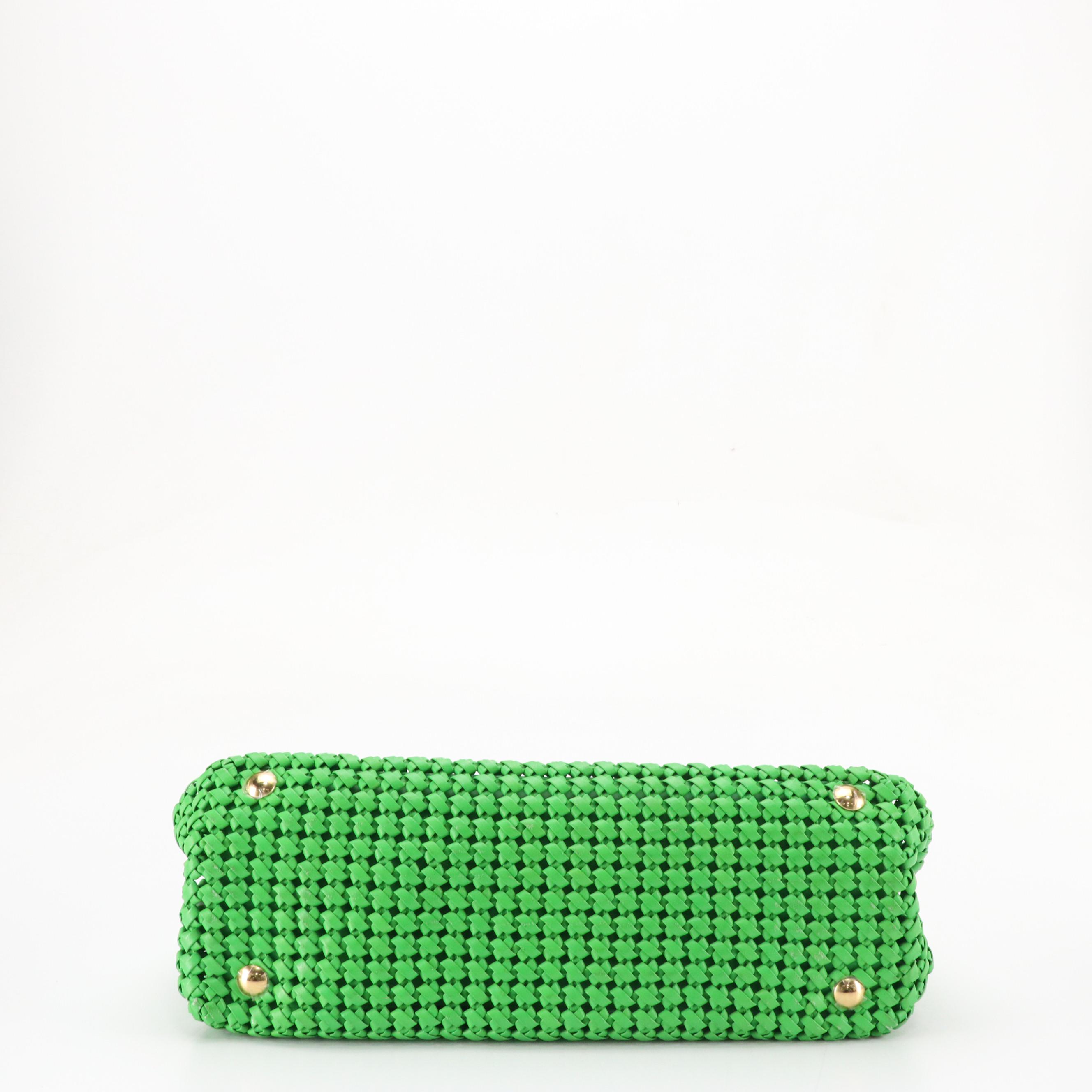 Fendi Large Iconic Peekaboo Bag in Green Interlace Calfskin Leather