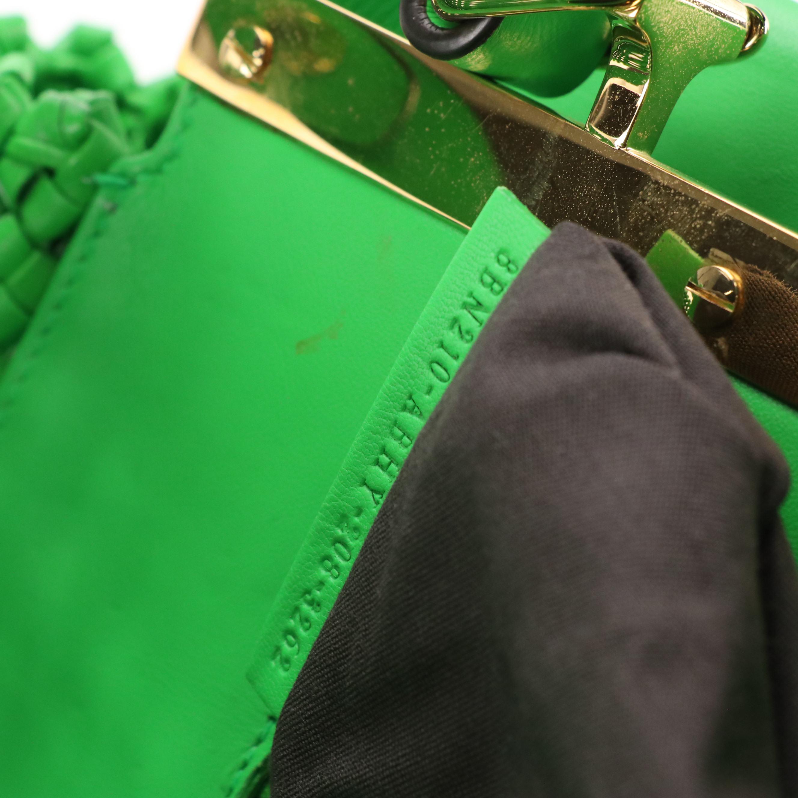 Fendi Large Iconic Peekaboo Bag in Green Interlace Calfskin Leather