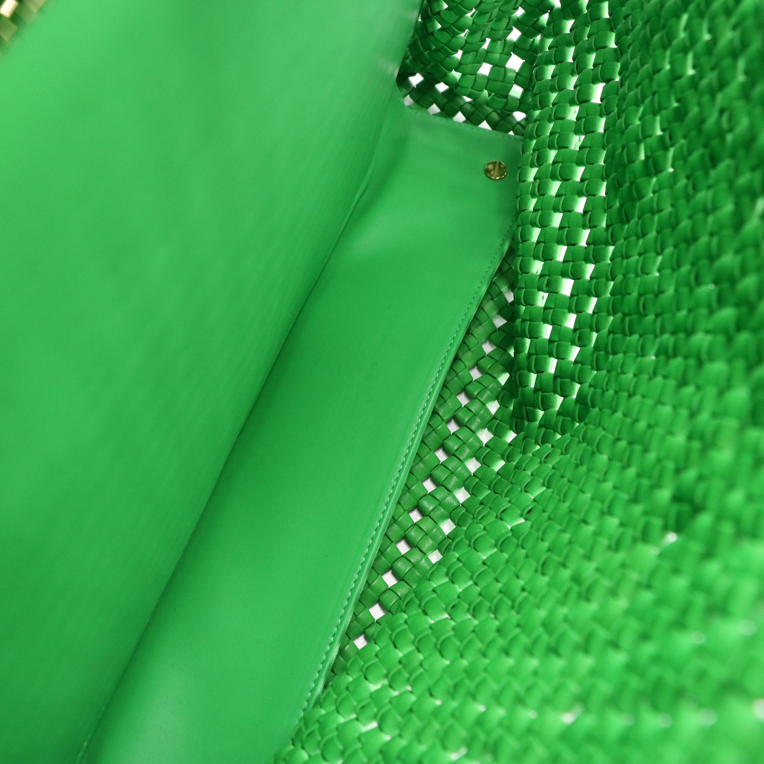 Fendi Large Iconic Peekaboo Bag in Green Interlace Calfskin Leather