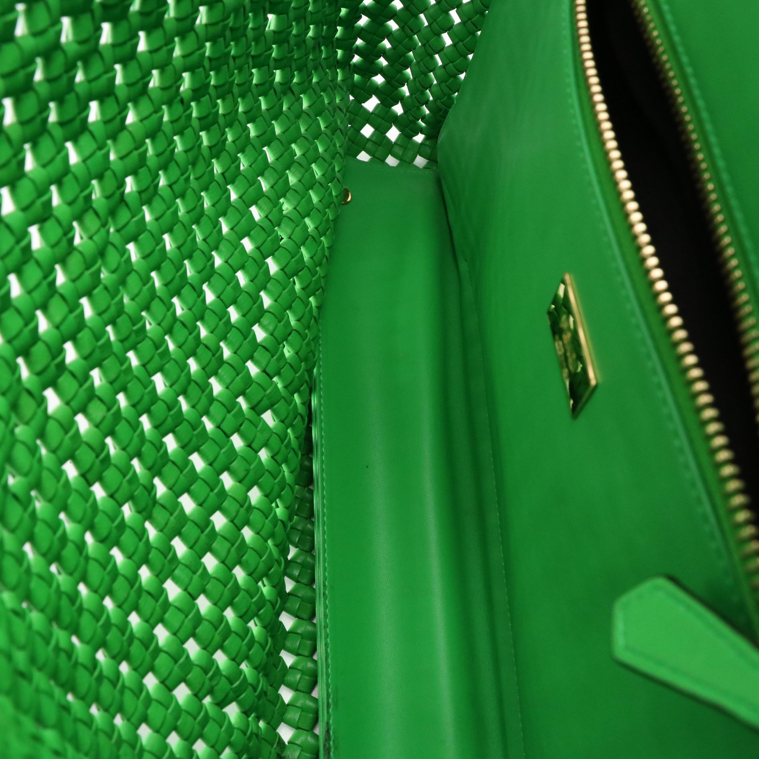 Fendi Large Iconic Peekaboo Bag in Green Interlace Calfskin Leather