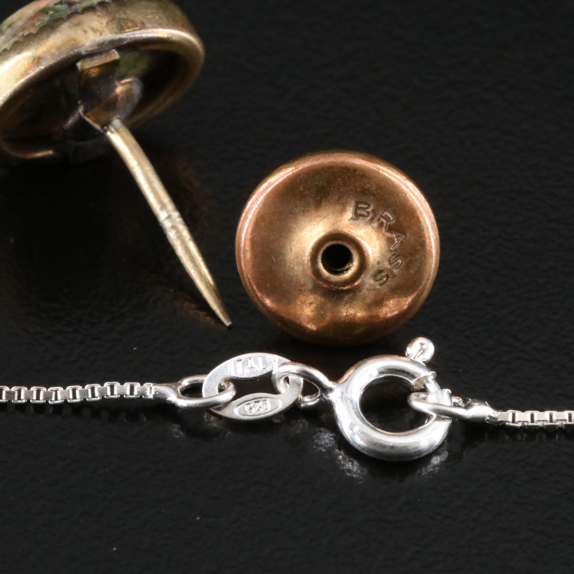 Souvenir Charm Necklace and Scarab Pin Including Sterling, Turquoise and Bone