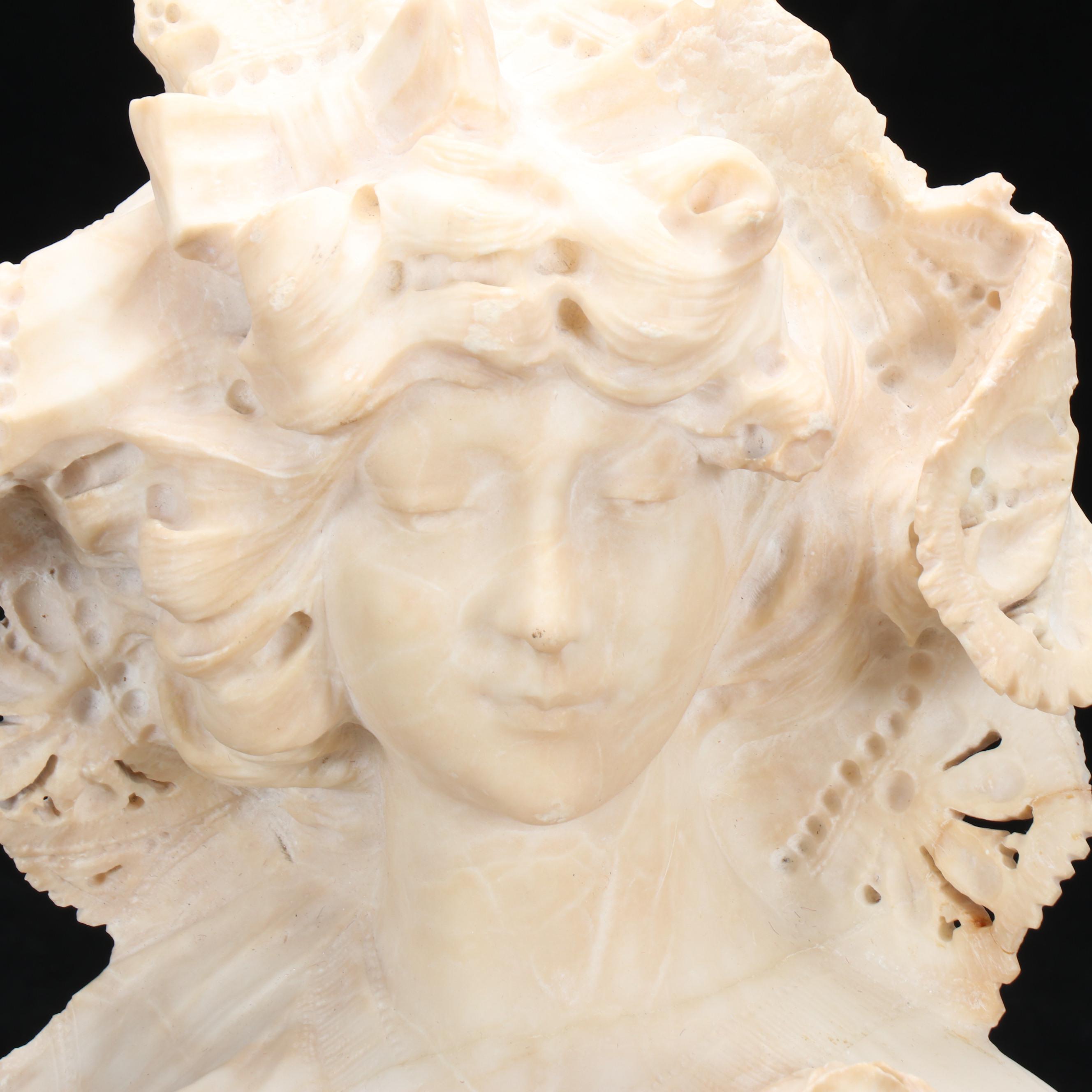 Alabaster Bust of Woman in Bonnet