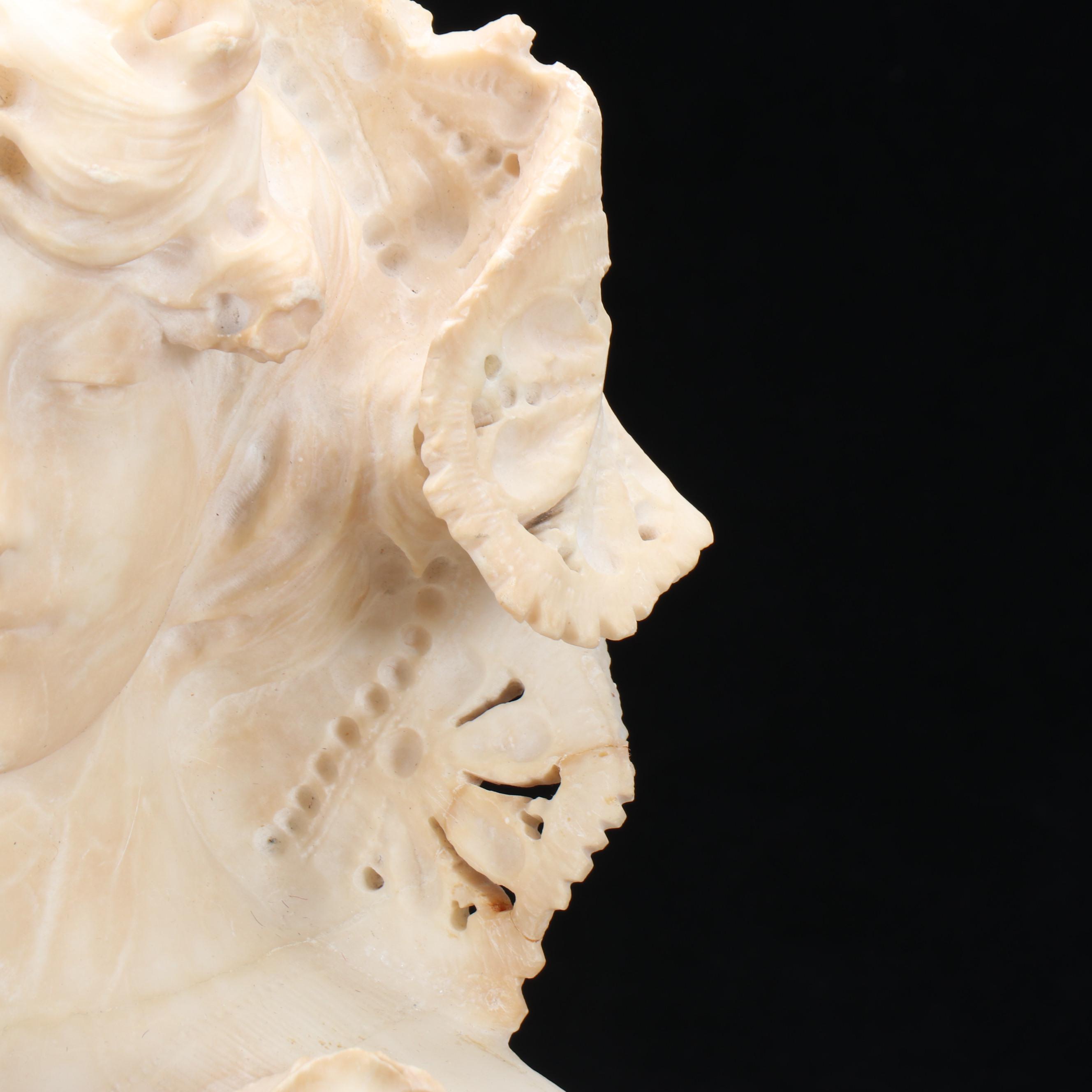 Alabaster Bust of Woman in Bonnet