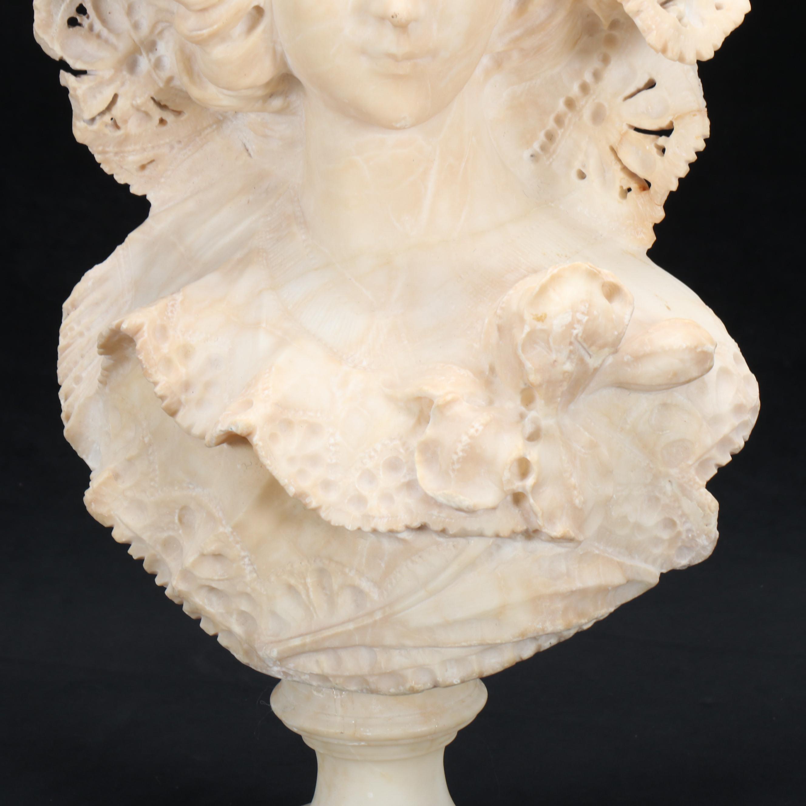 Alabaster Bust of Woman in Bonnet