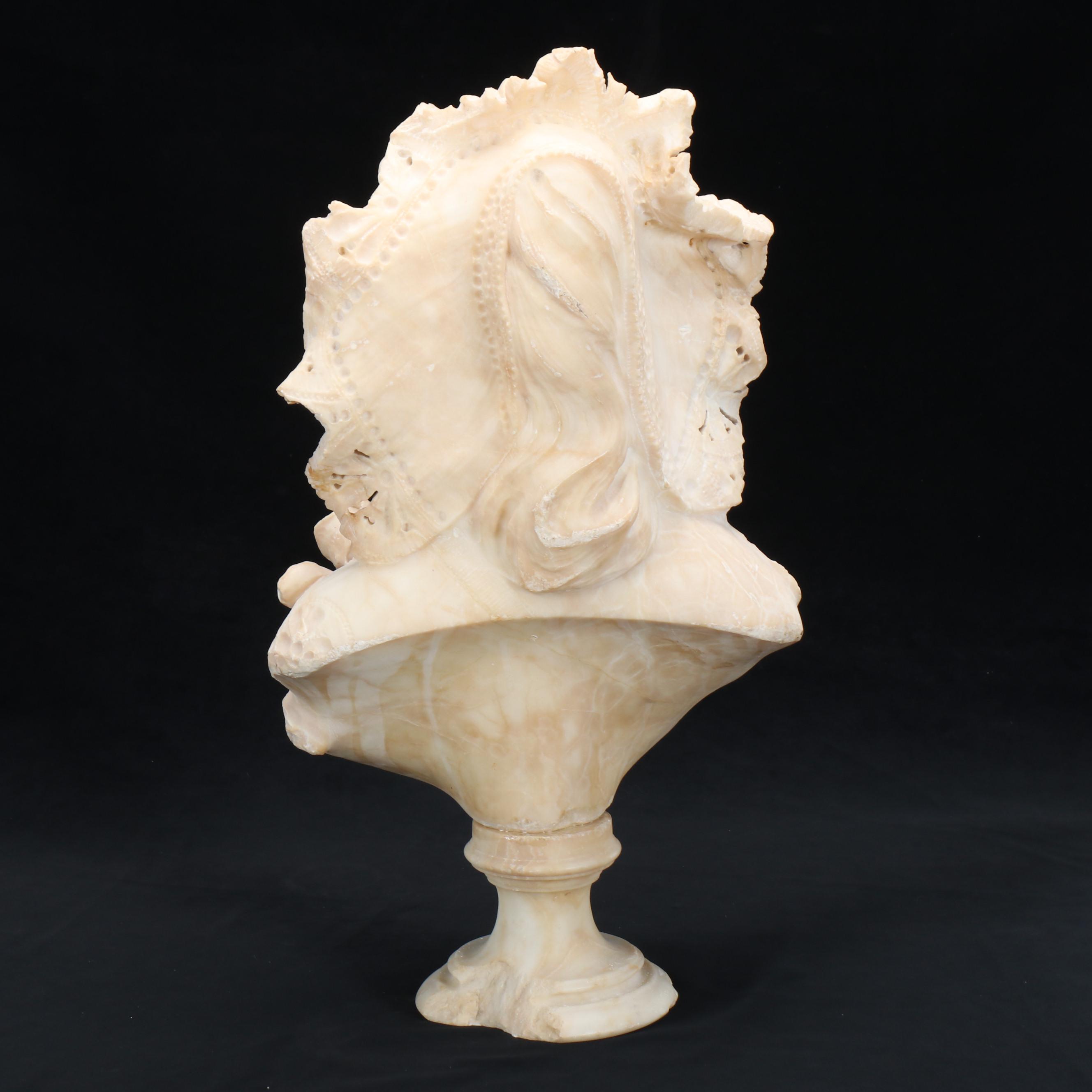 Alabaster Bust of Woman in Bonnet