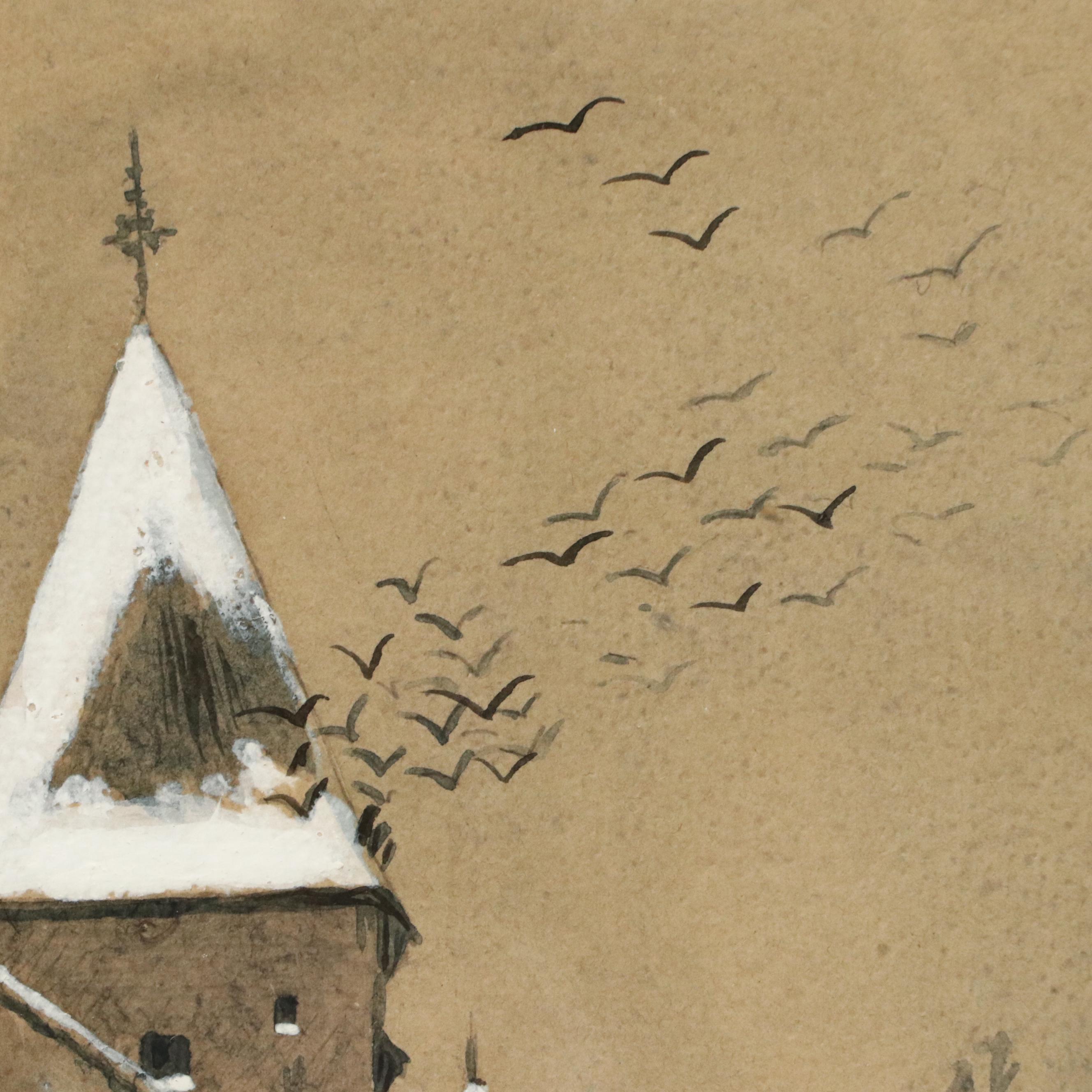 Hugo Von Hofston Gouache Painting of Military Street Scene, 1886