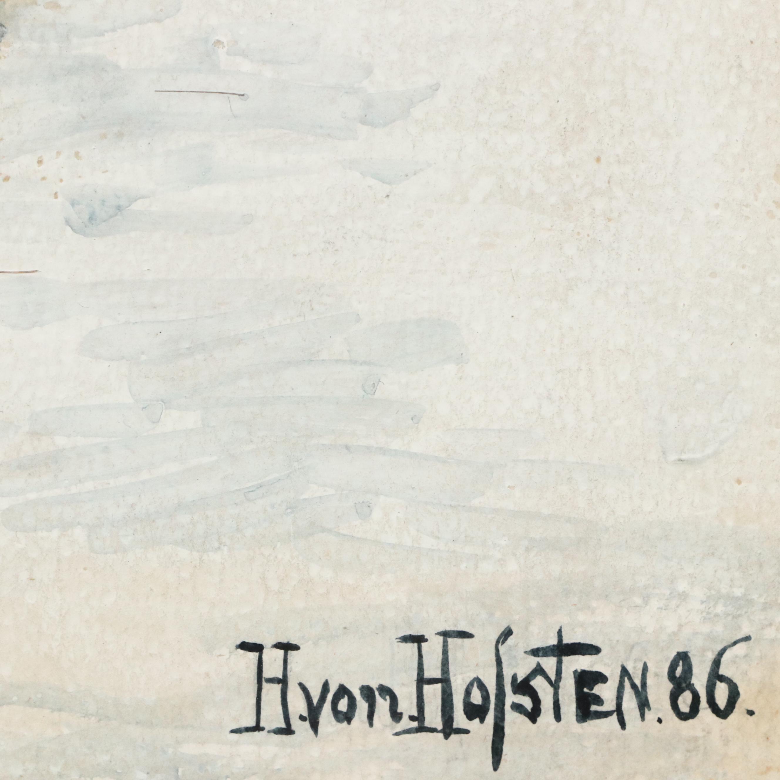 Hugo Von Hofston Gouache Painting of Military Street Scene, 1886