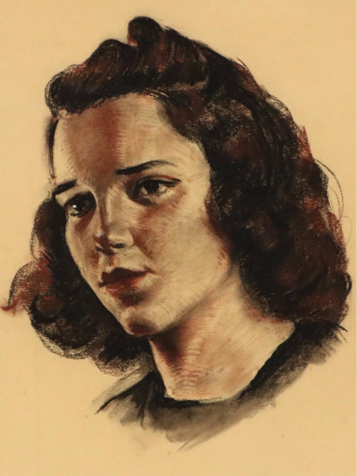 Robert H. Whitmore Oil Pastel Portrait of Young Woman, 20th Century