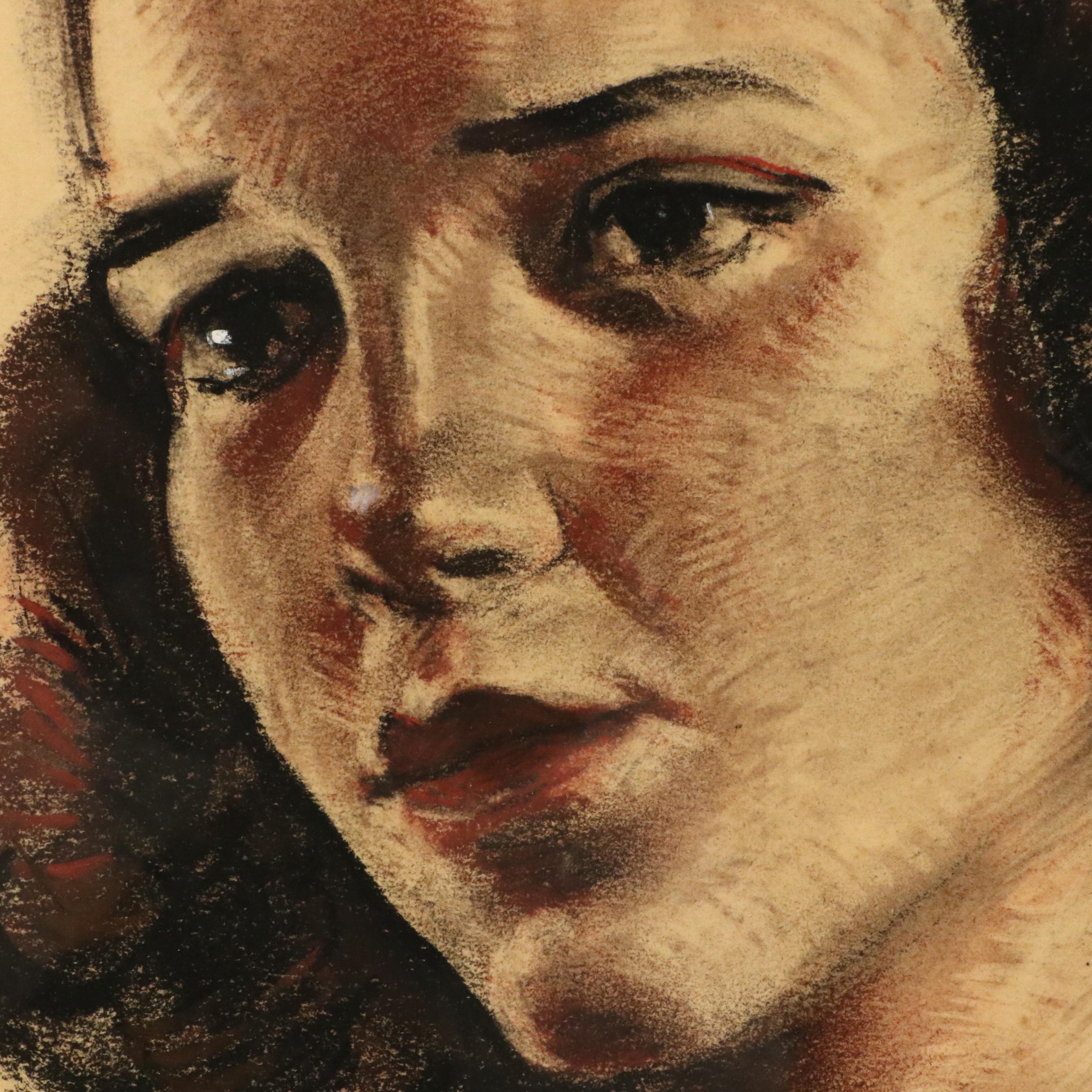Robert H. Whitmore Oil Pastel Portrait of Young Woman, 20th Century