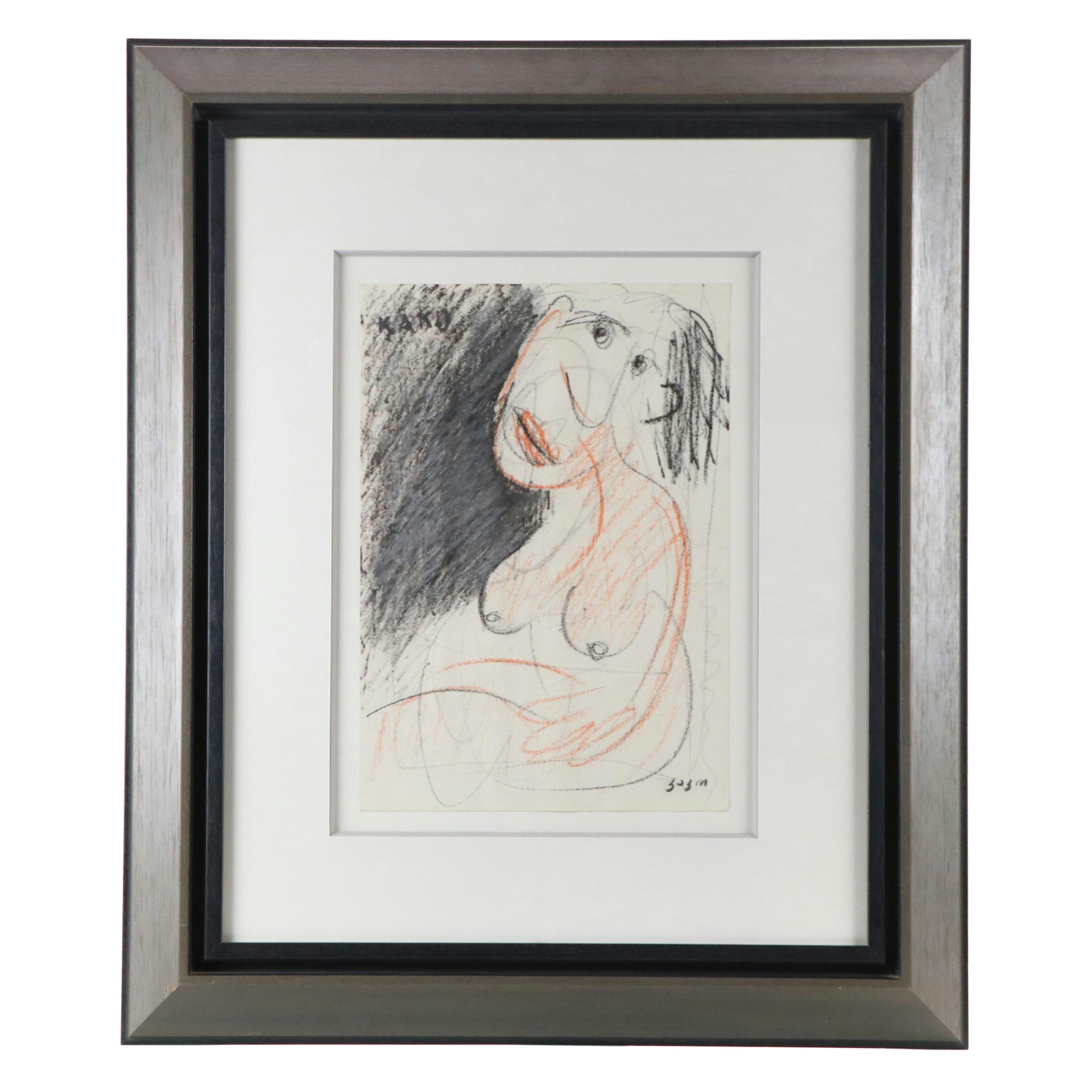 Kako Topouria Modernist Nude Portrait Drawing of Woman, Late 20th Century